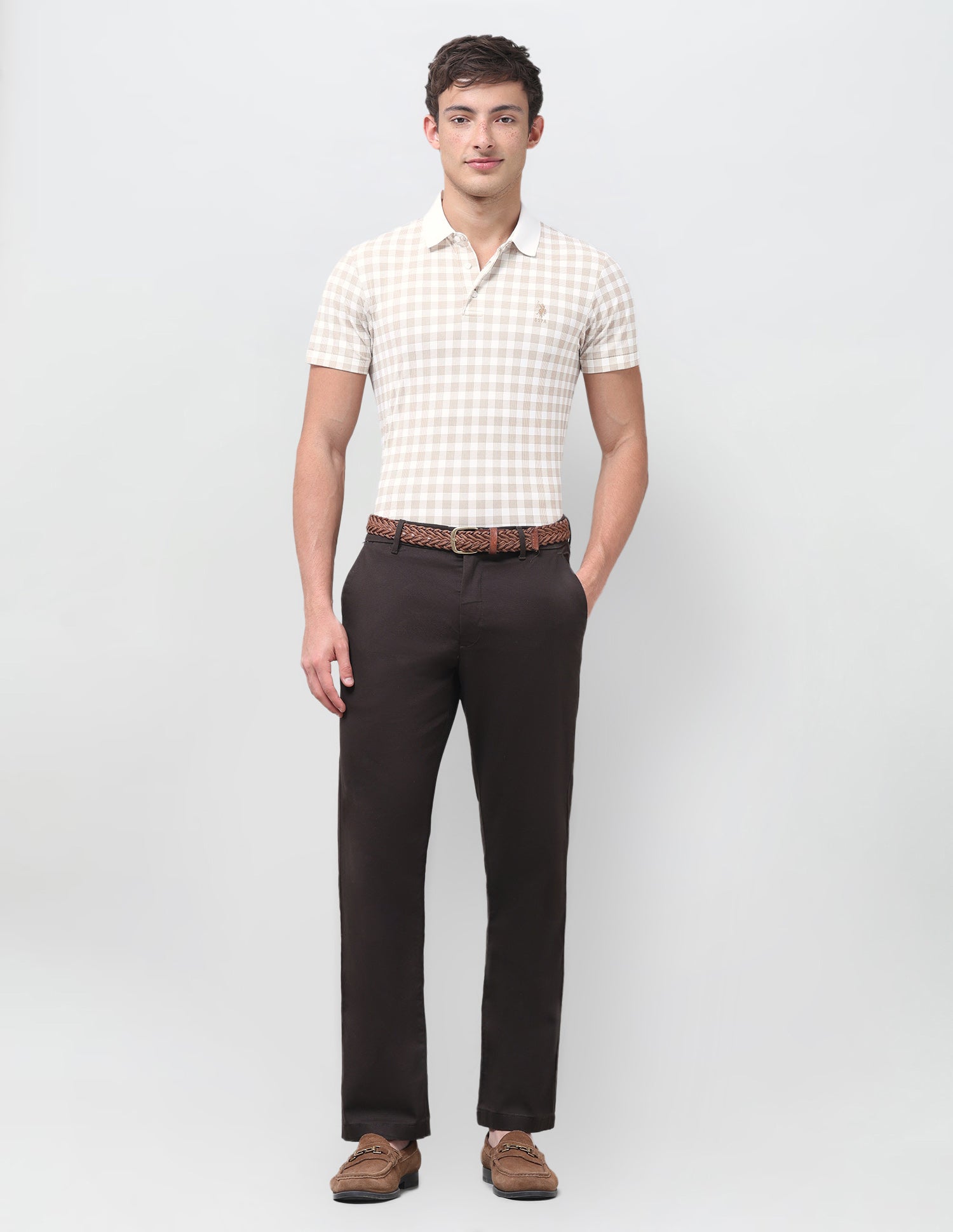 Checked Slim Fit Polo Shirt Off White - U.S. Polo Assn. India | Large