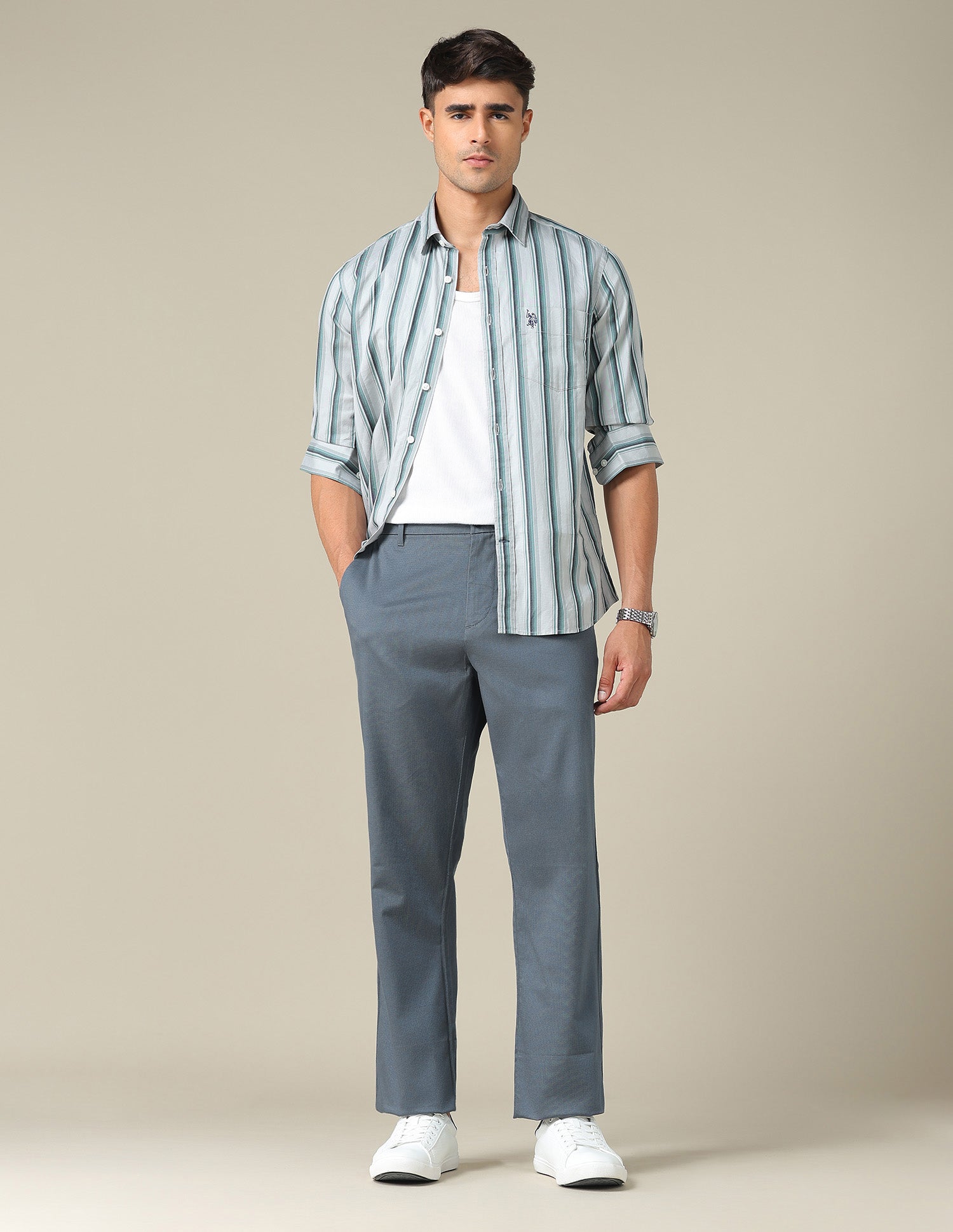 Riley Straight Fit Satin Trousers Dark Blue - U.S. POLO ASSN. | Large