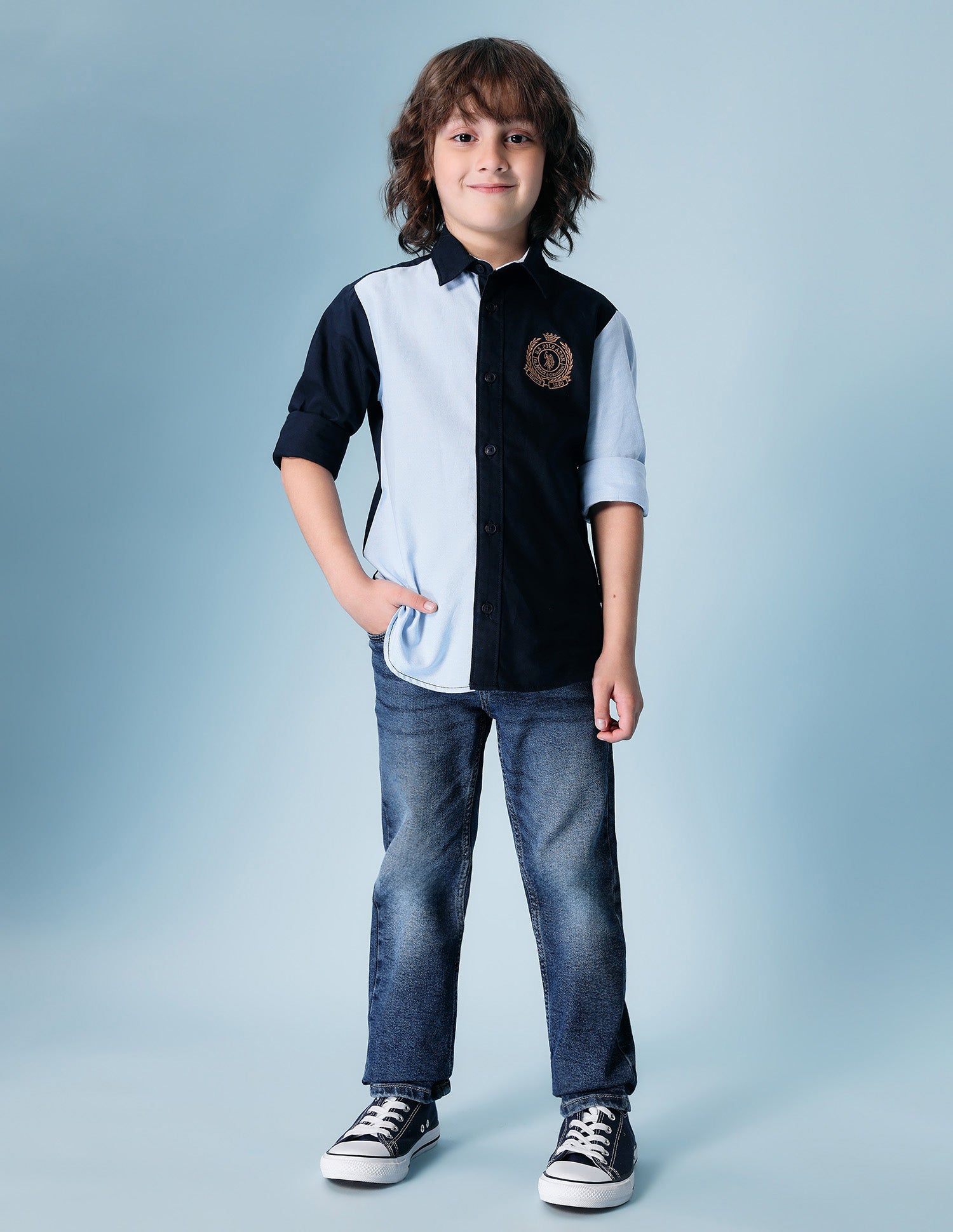 Boys Colorblocked Pure Cotton Shirt Navy - U.S. POLO ASSN. | Large