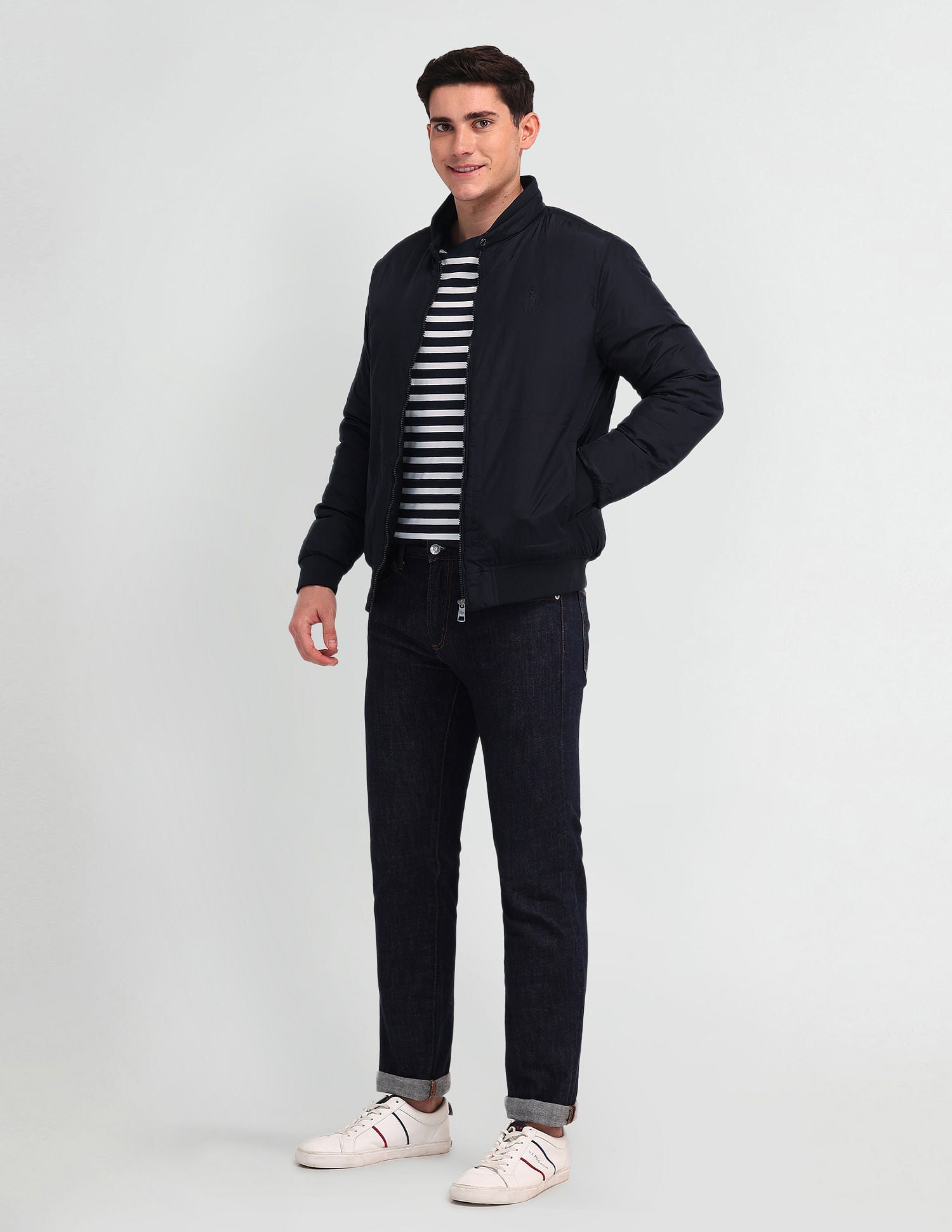 Regular Fit Solid Casual Jacket Navy - U.S. Polo Assn. India | Large