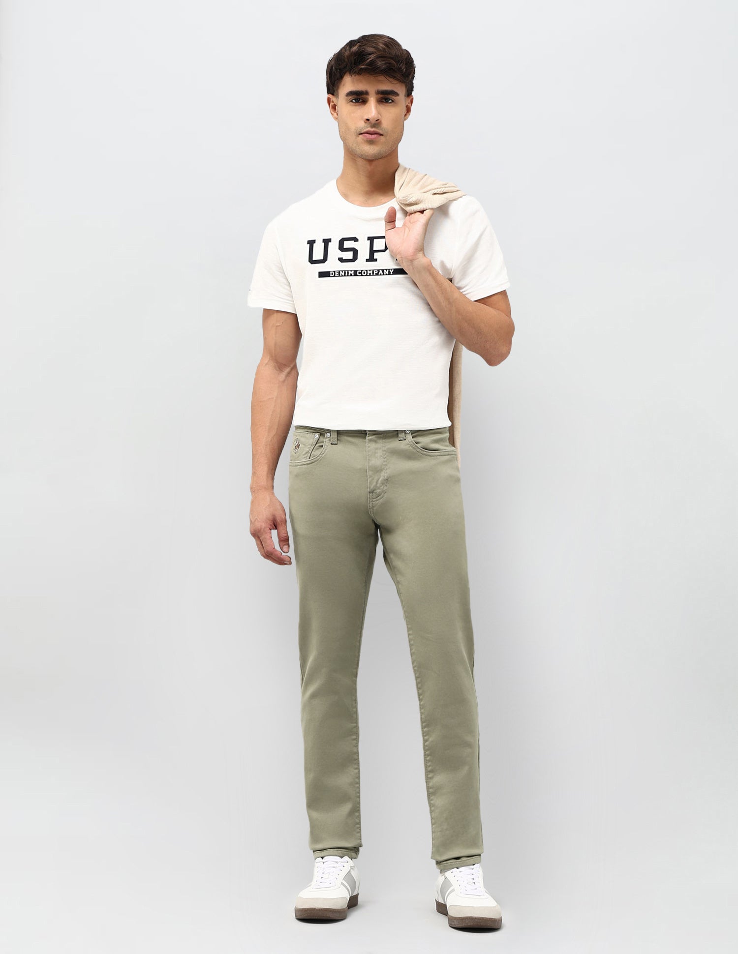 Brandon Slim Tapered Fit Color Denim Jeans Light Olive - U.S. Polo Assn. India | Large