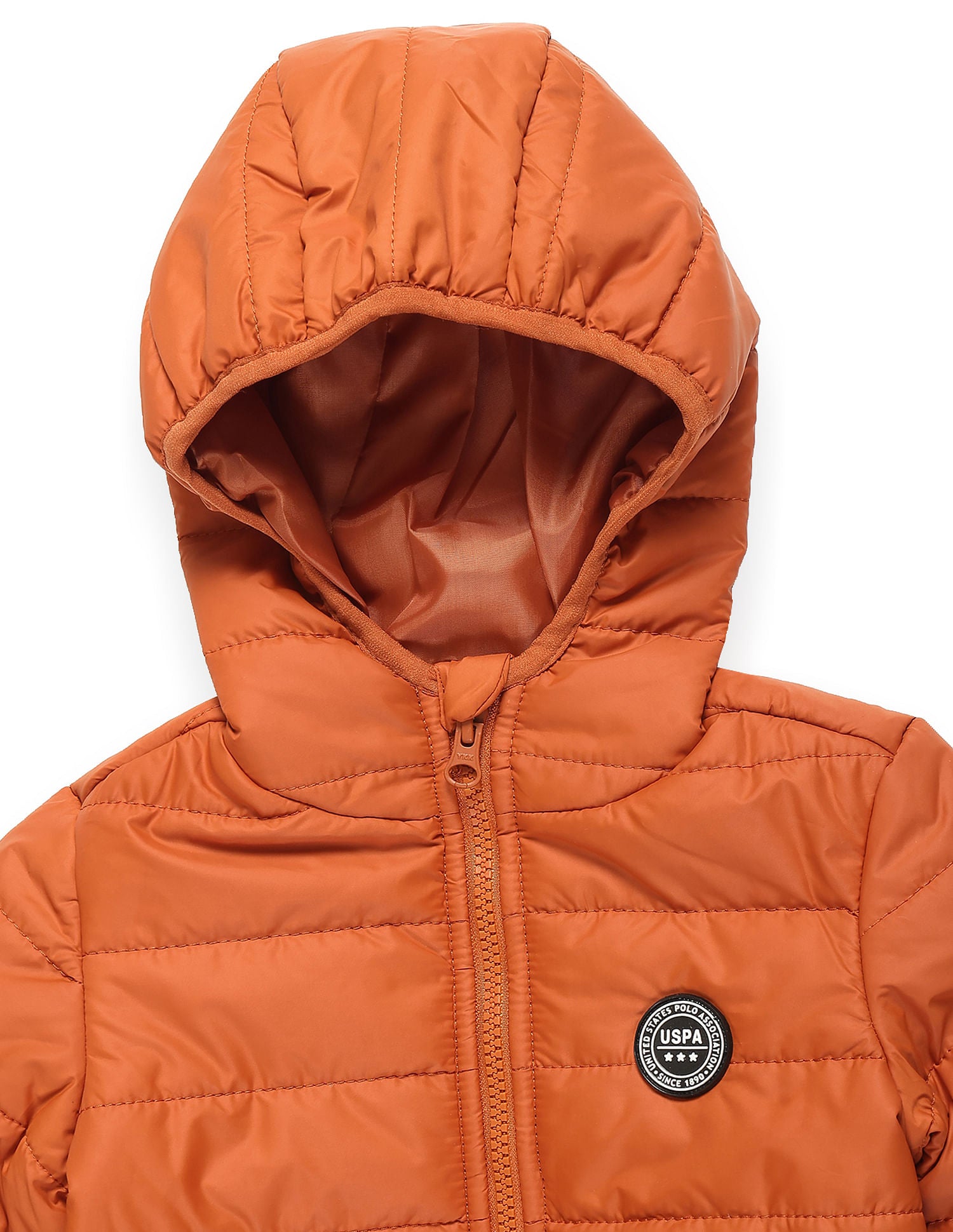 Boys Solid Hooded Puffer Jacket Rust - U.S. POLO ASSN. | Large