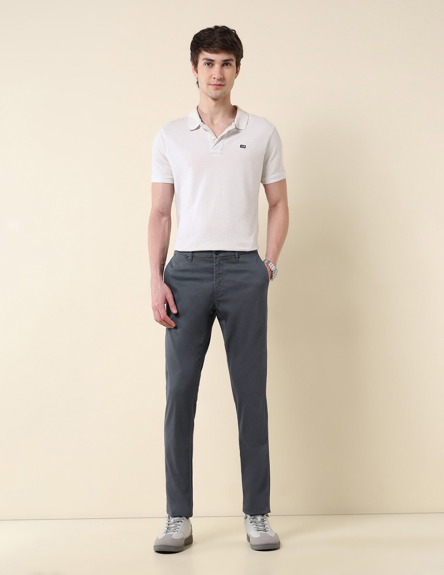 Textured Austin Slim Fit Twill Trousers Grey - U.S. Polo Assn. India | Large