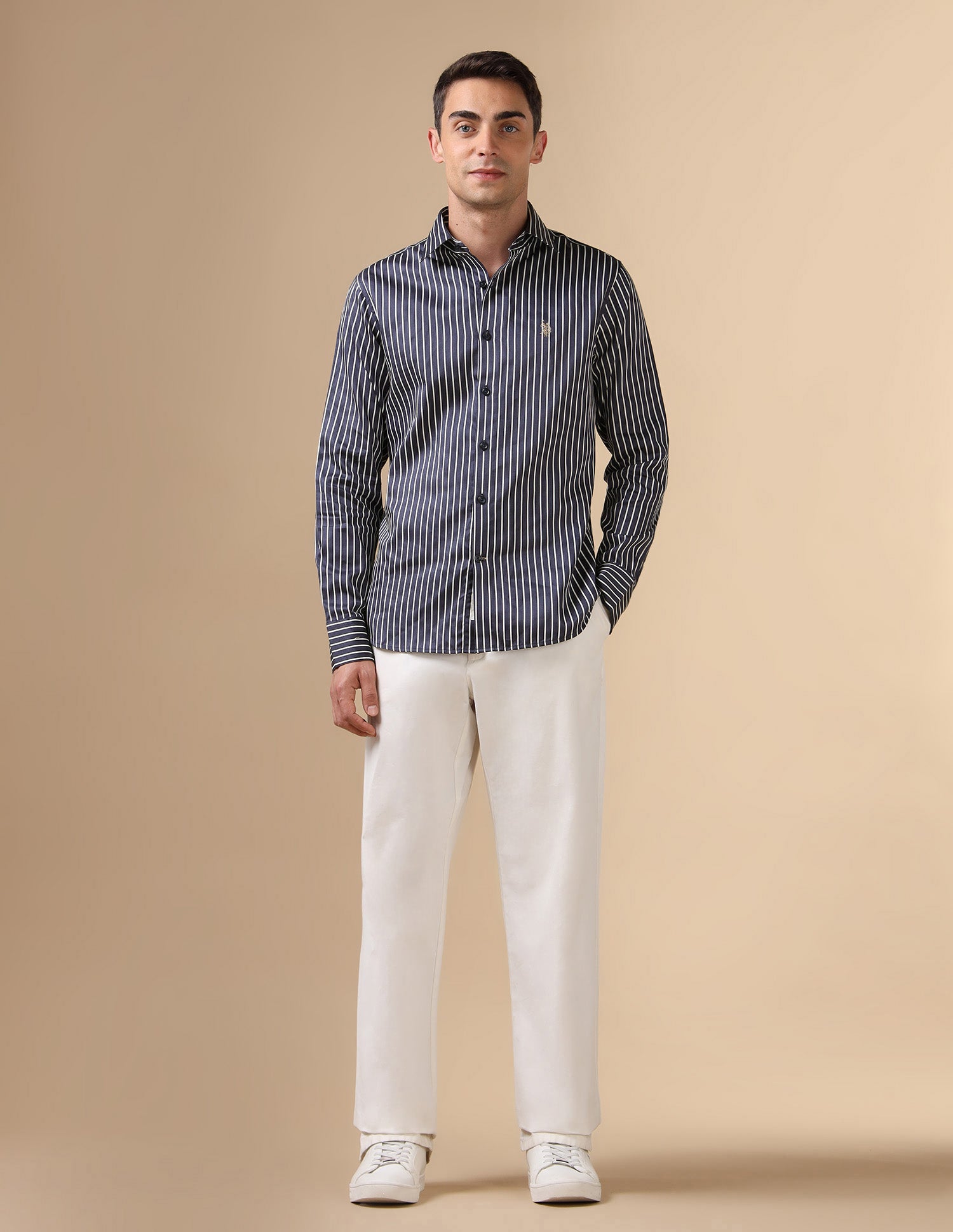 Vertical Striped Pure Cotton Shirt Navy - U.S. POLO ASSN. | Large