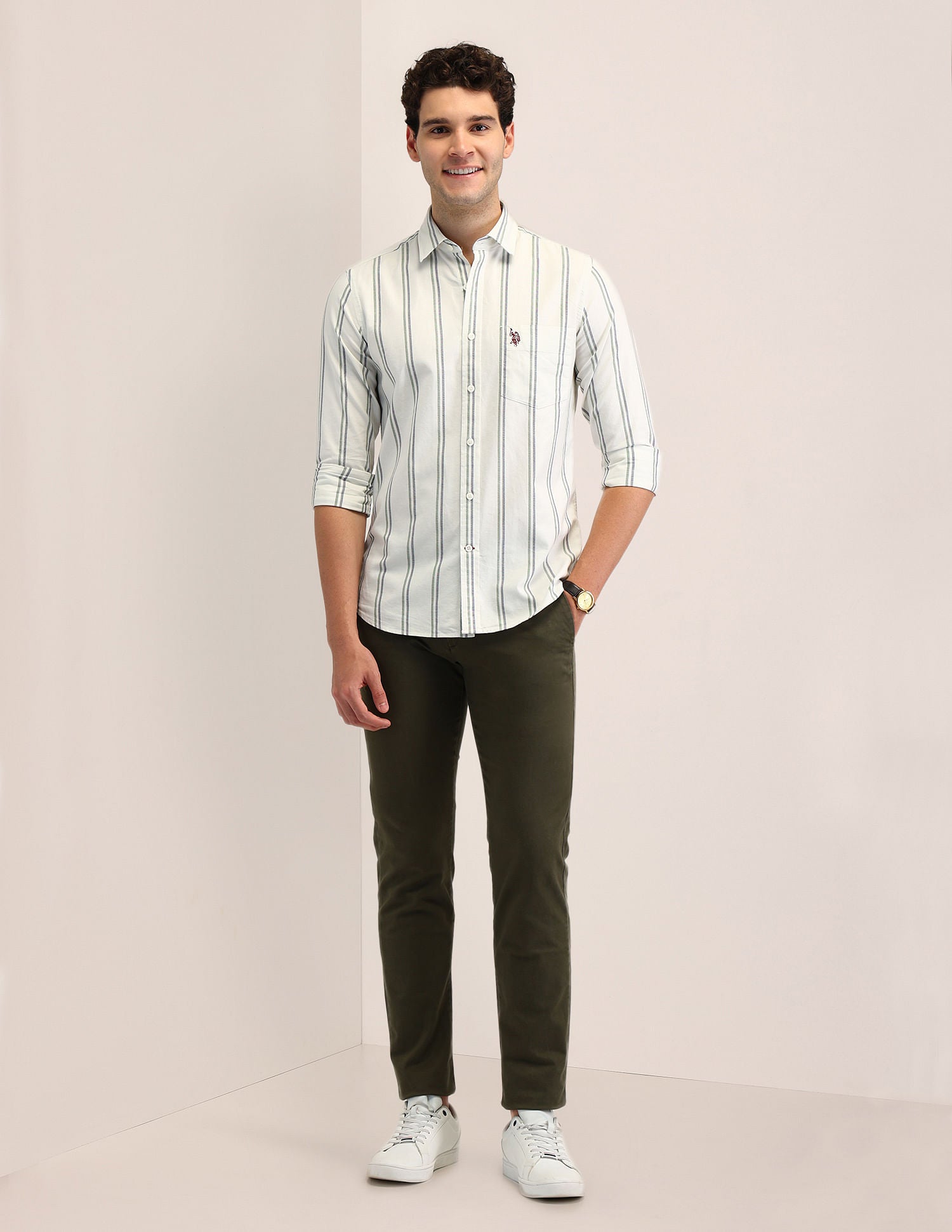 Tailored Fit Dobby Striped Shirt Dark Grey - U.S. POLO ASSN. | Large