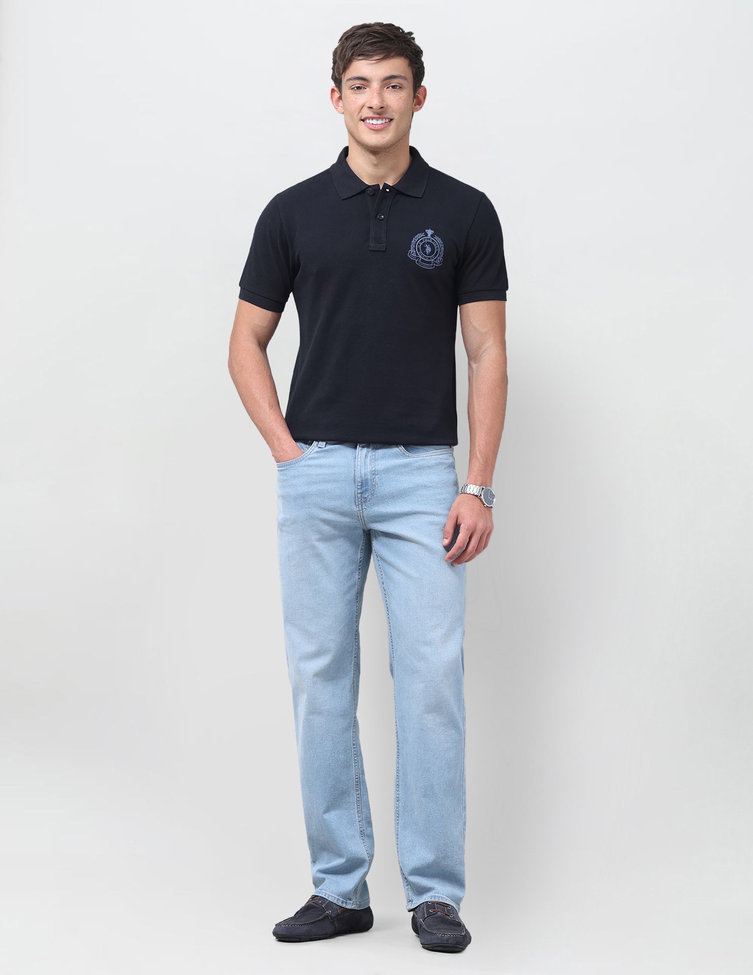 Graphic Brand Printed Slim Fit Polo Shirt Navy - U.S. Polo Assn. India | Large