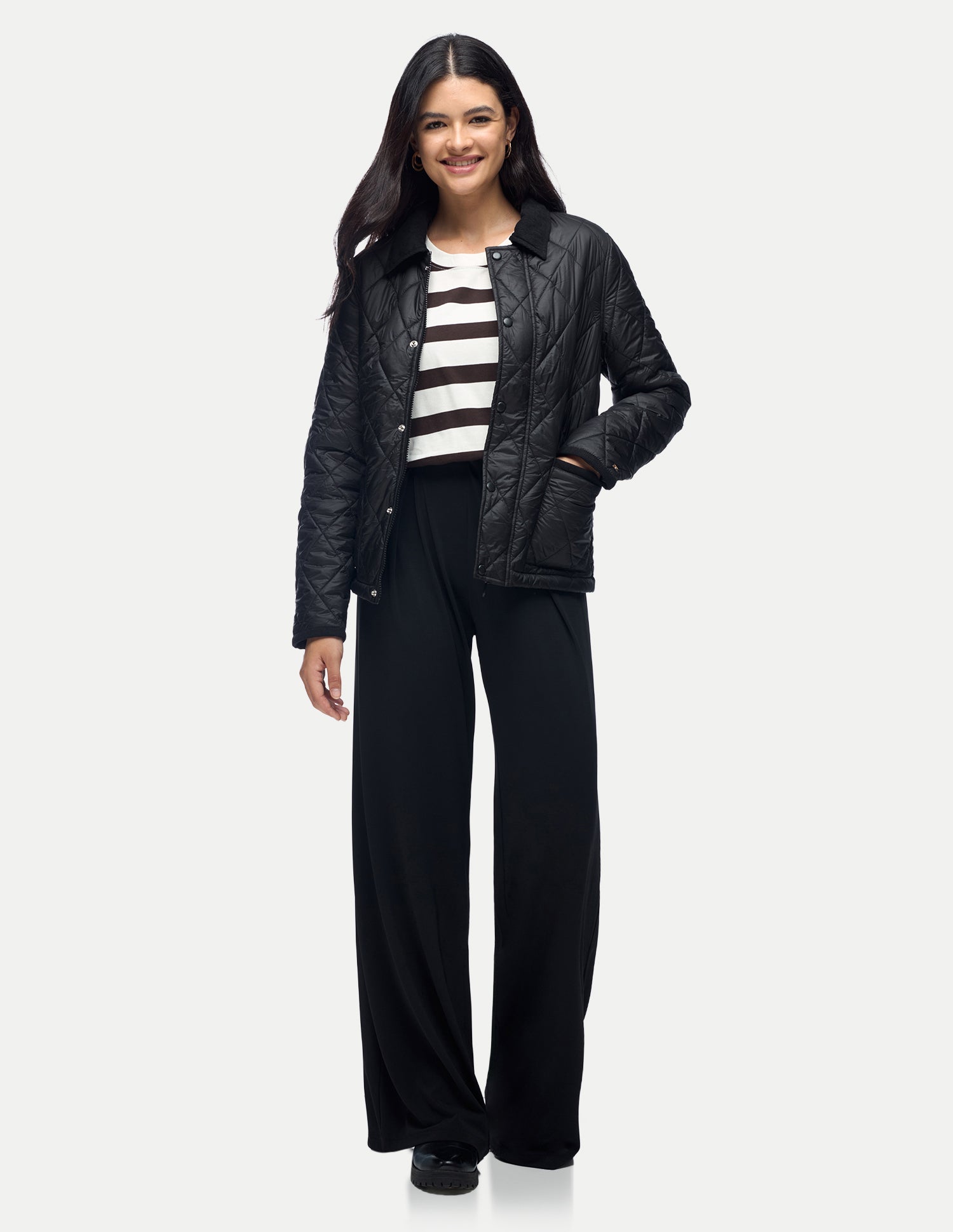 Solid Regular Fit Quilted Jacket Black - U.S. Polo Assn. India | Large