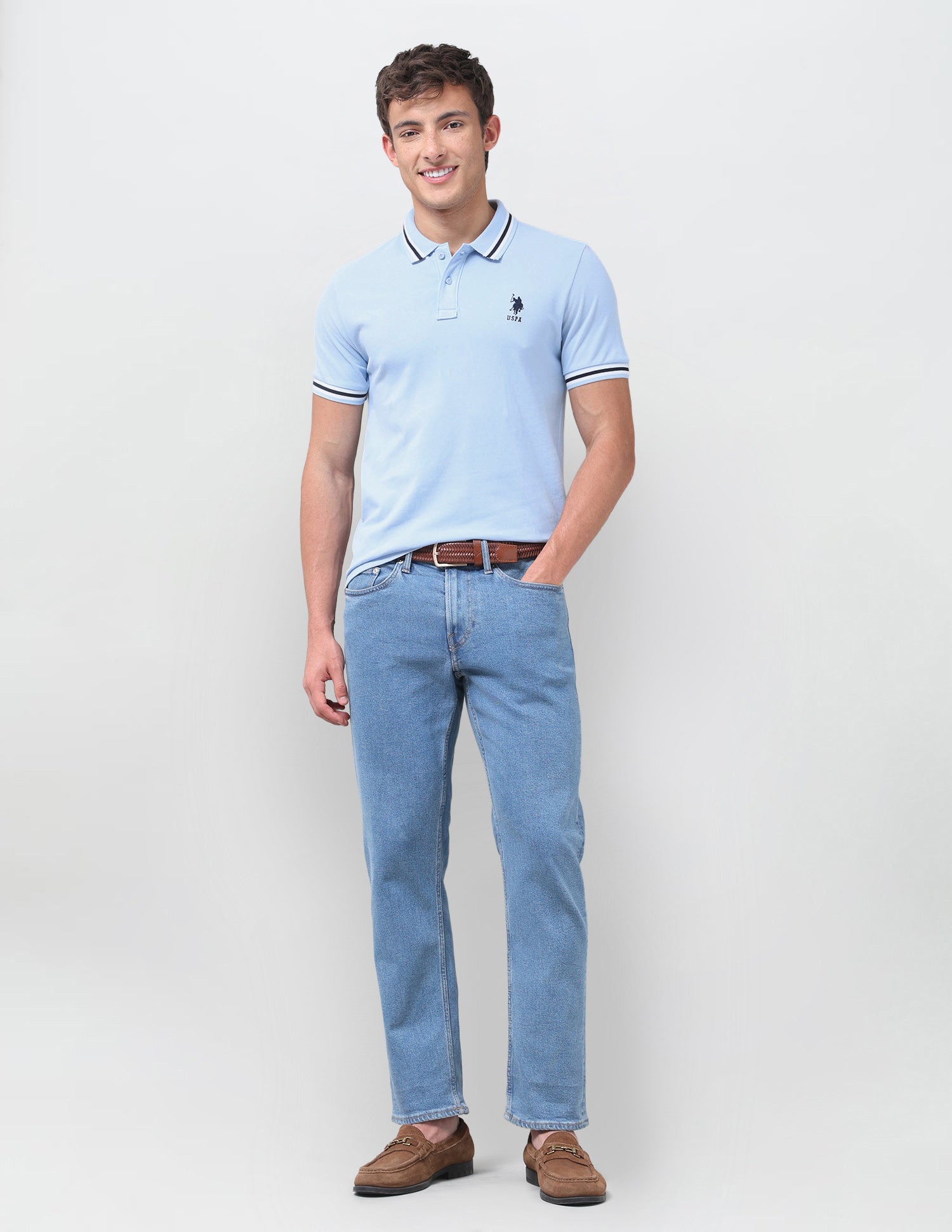 Solid Regular Fit Polo Shirt Light Blue - U.S. Polo Assn. India | Large