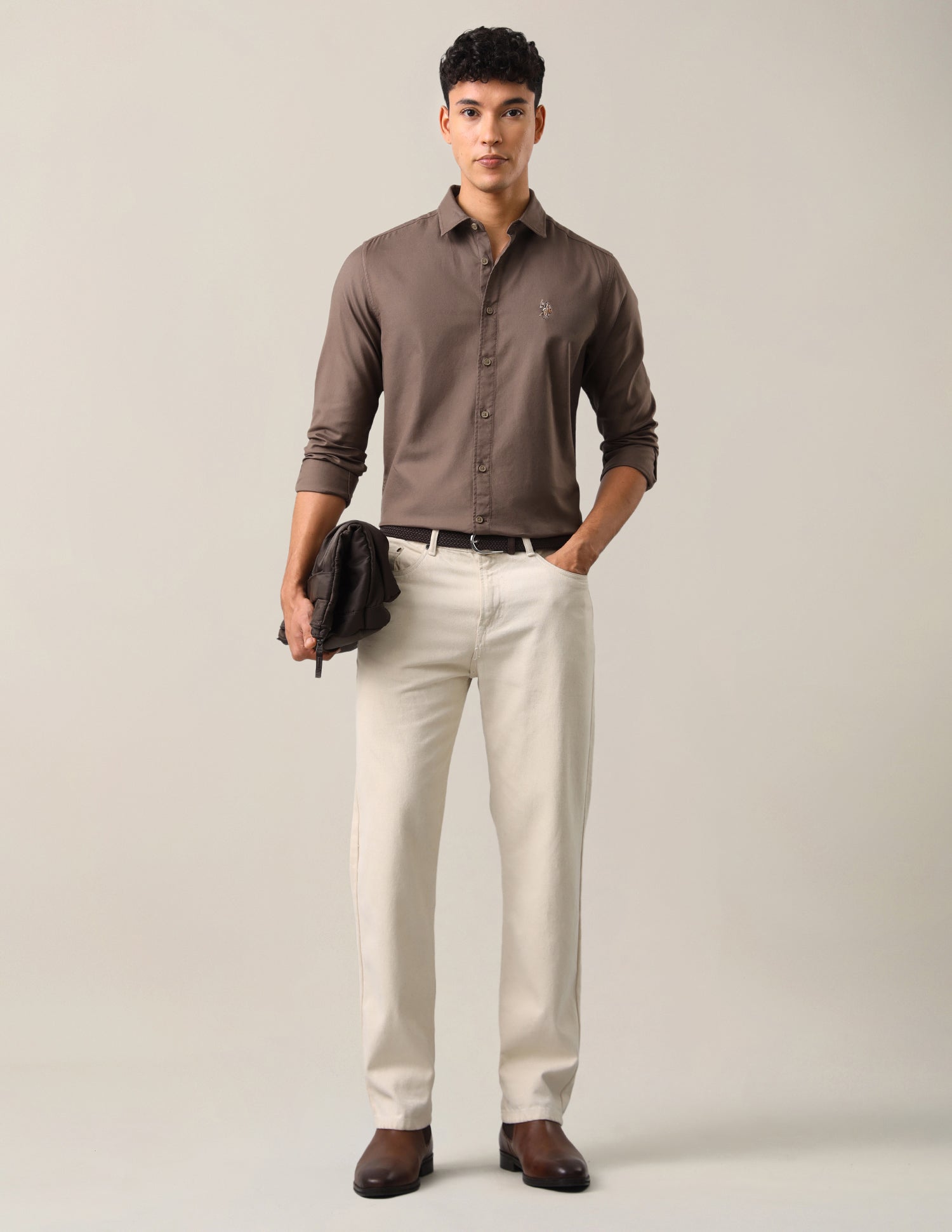 Twill Solid Shirt Brown - U.S. Polo Assn. India | Large