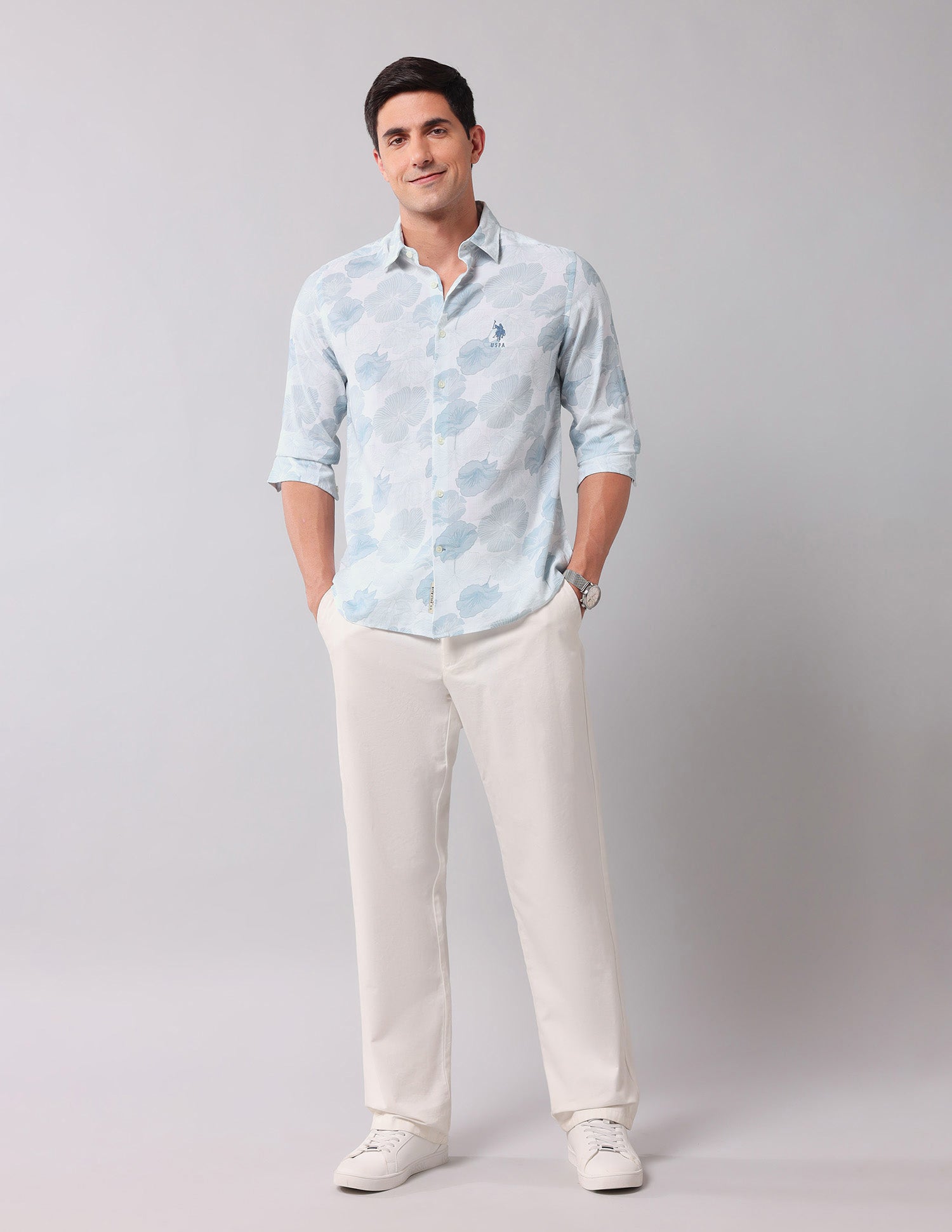 Floral Printed Regular Fit Shirt Blue - U.S. Polo Assn. India | Large