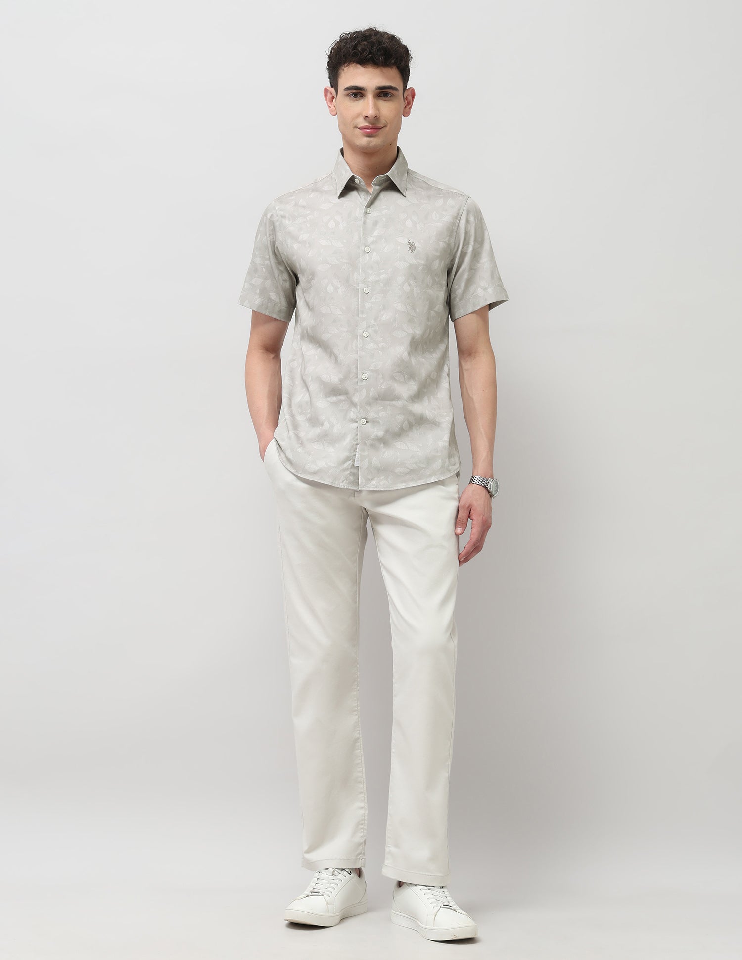 Tailored Fit Satin Shirt Beige - U.S. POLO ASSN. | Large