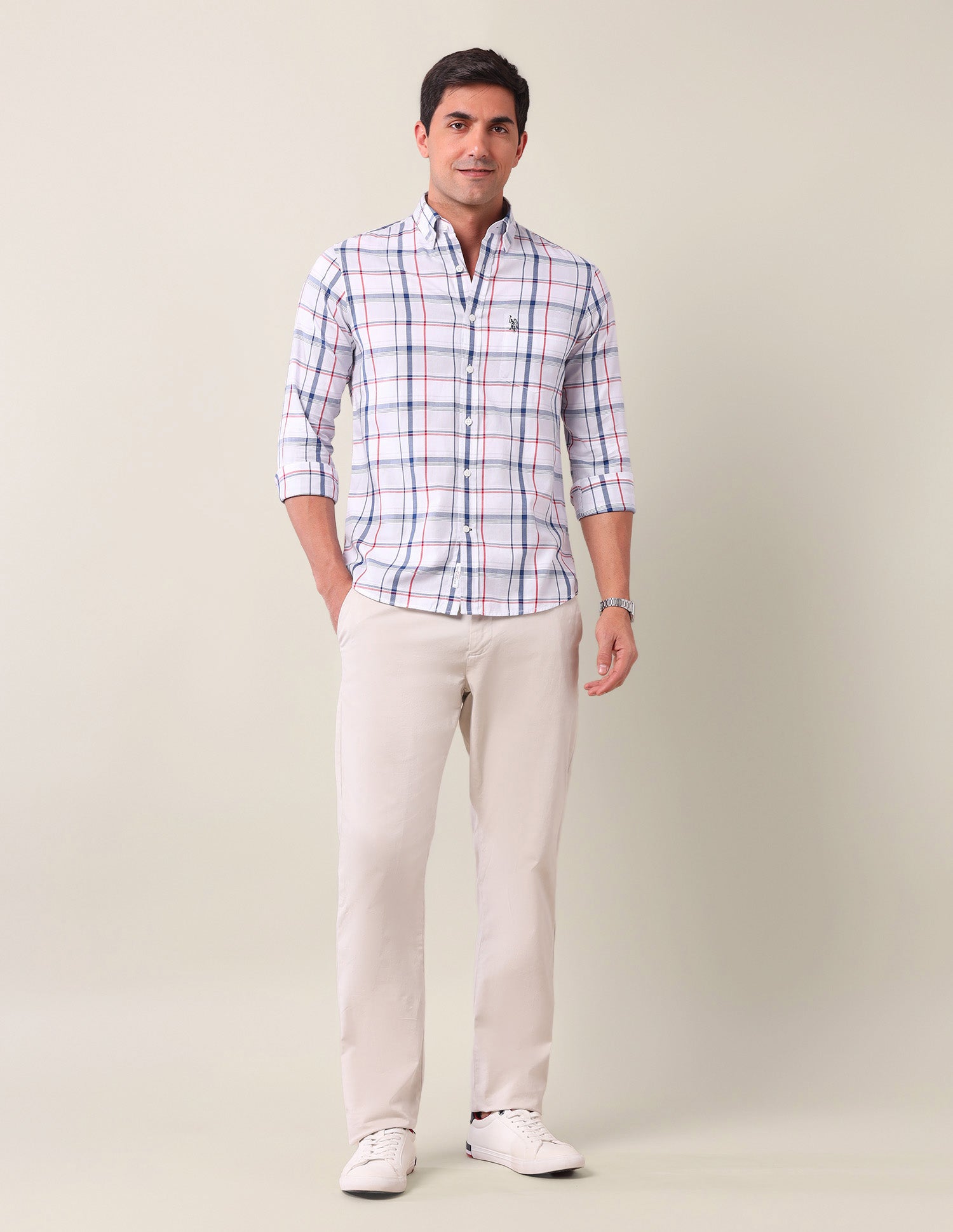 Grid Tattersall Checked Tailored Fit Shirt Blue - U.S. Polo Assn. India | Large