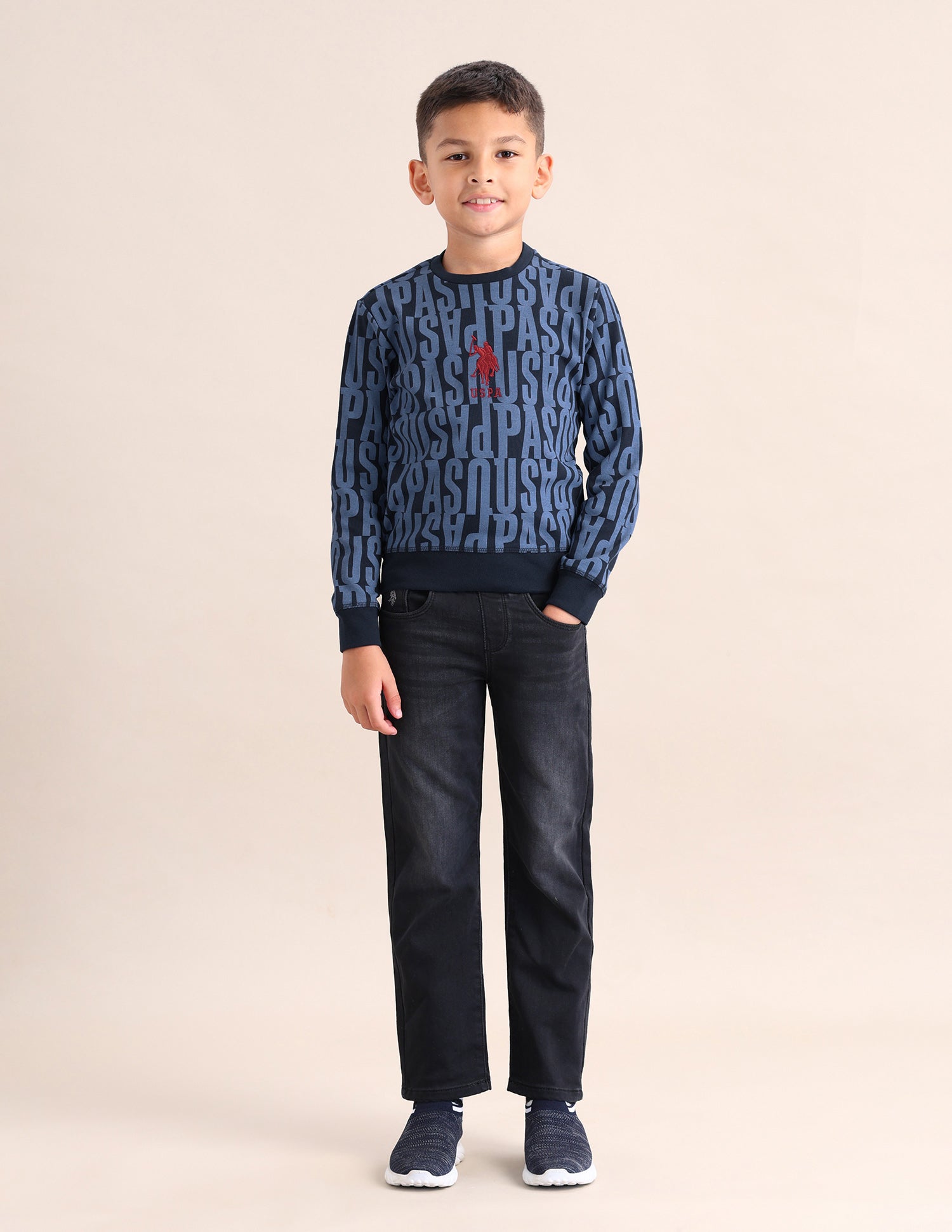 Boys Brand Printed Regular Fit Sweatshirt Navy - U.S. POLO ASSN. | Large