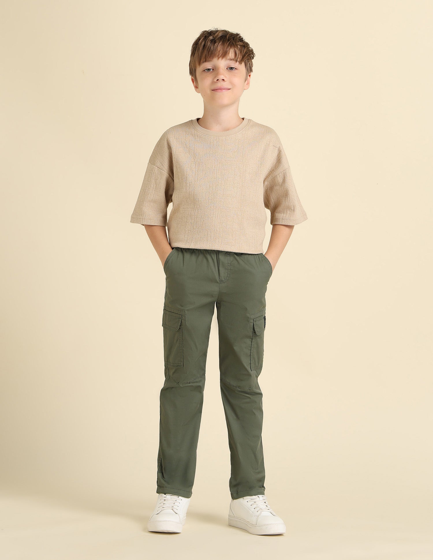 Boys Regular Fit Solid Cargos Olive - U.S. POLO ASSN. | Large