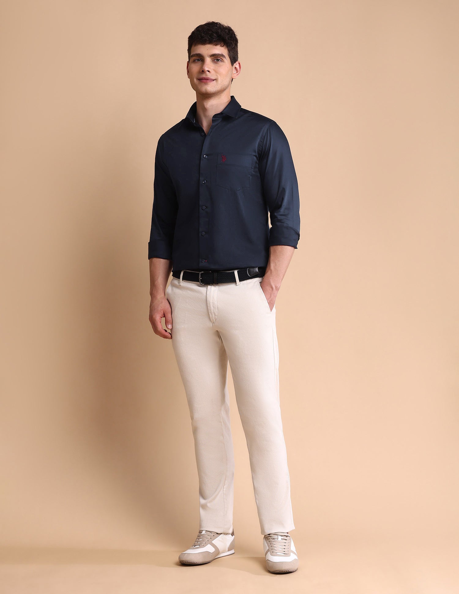 Solid Tailored Fit Satin Shirt Navy - U.S. POLO ASSN. | Large