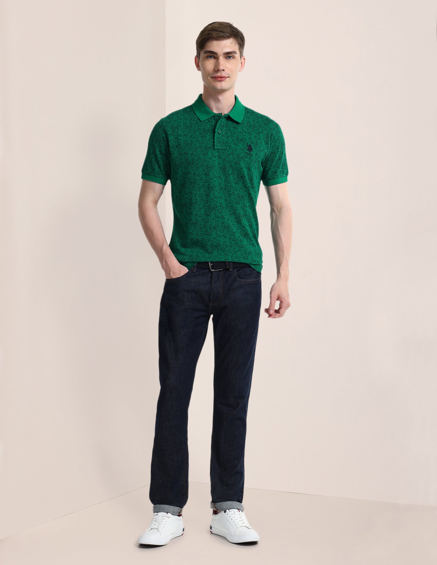 Floral Slim Fit Polo Shirt Green - U.S. POLO ASSN. | Large