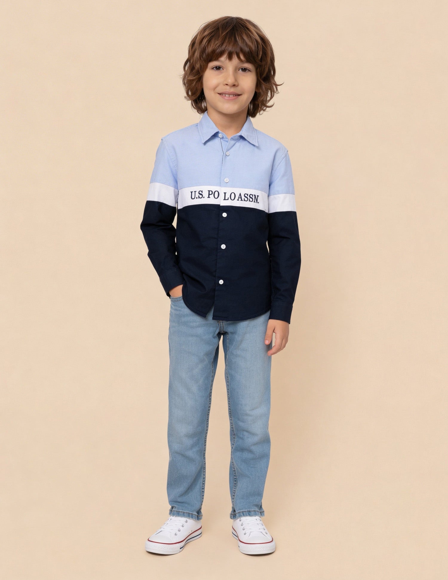 Colorblocked Brand Embroidered Oxford Shirt Light Blue - U.S. Polo Assn. India | Large