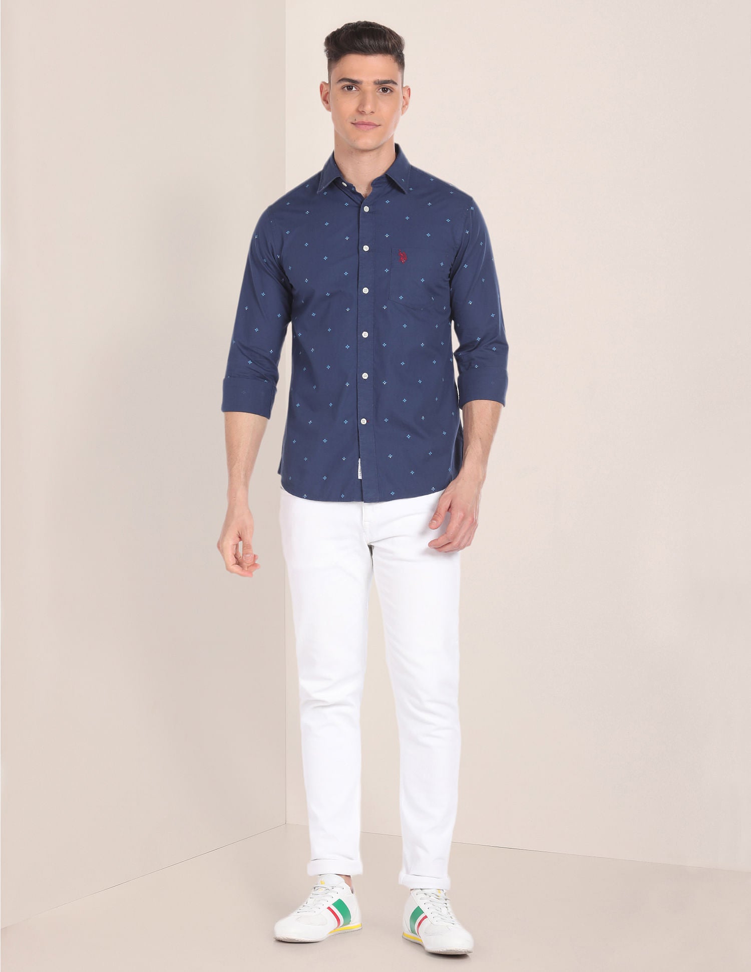 Premium Cotton Geometric Print Shirt Navy - U.S. Polo Assn. India | Large