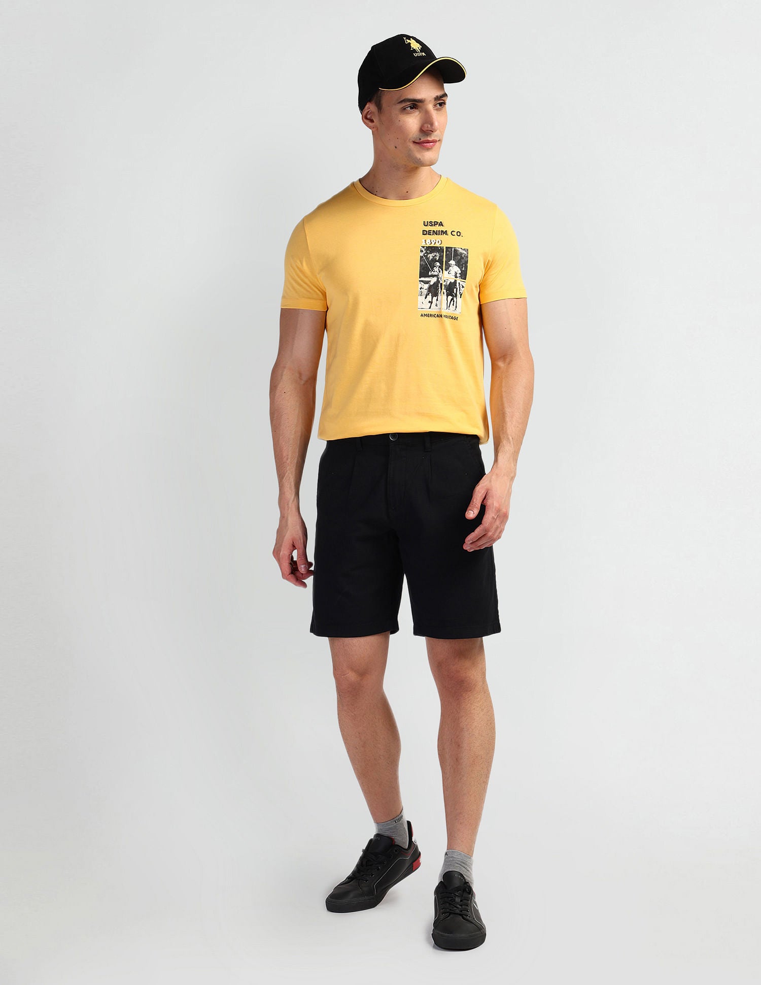 Brand Print Muscle Fit T-Shirt Yellow - U.S. Polo Assn. India | Large