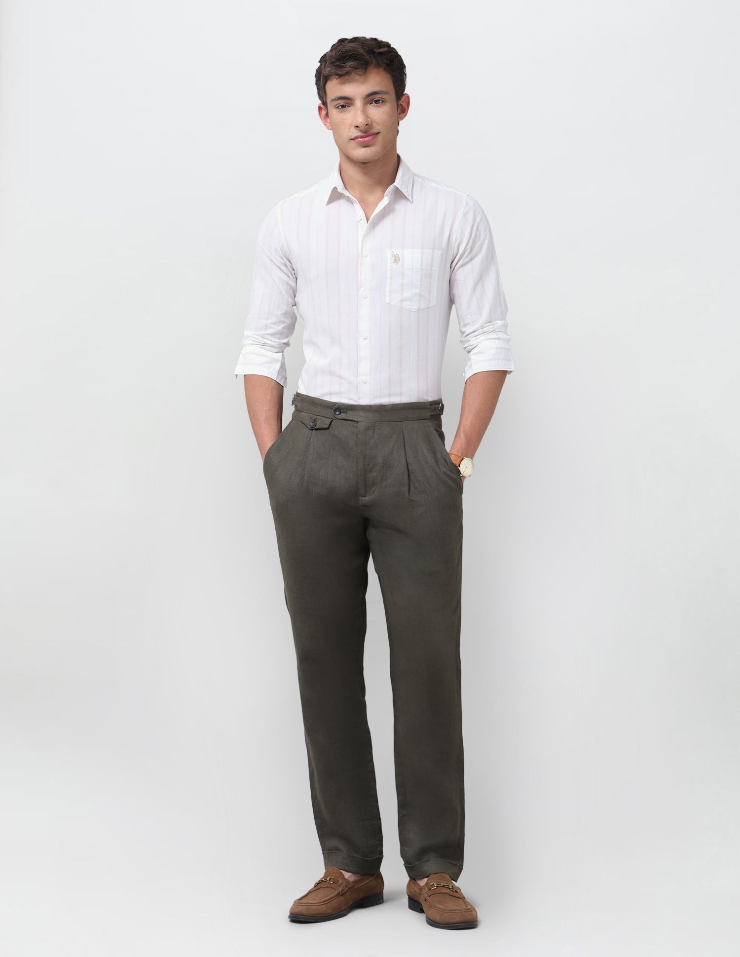 Vertical Striped Regular Fit Shirt Beige - U.S. Polo Assn. India | Large