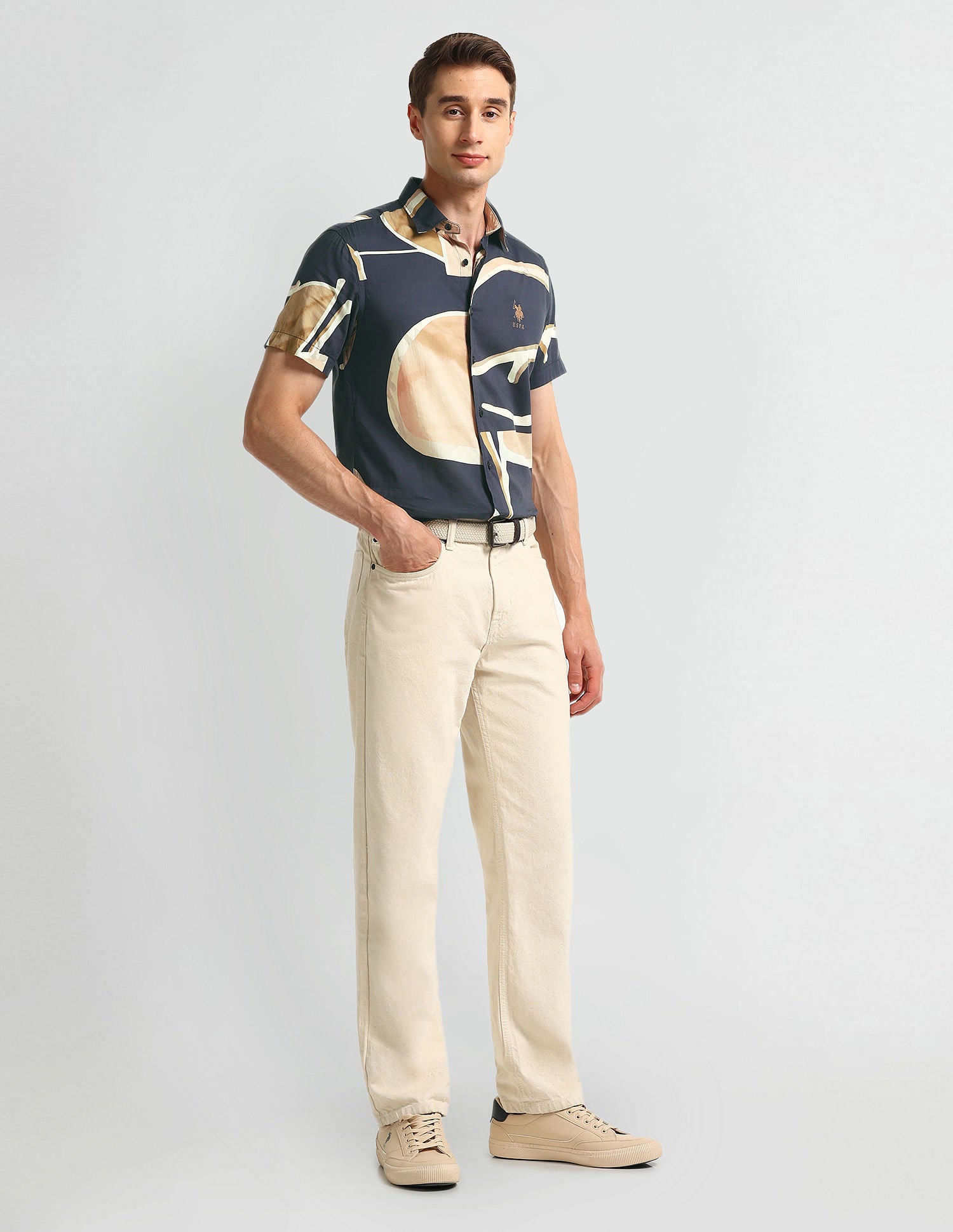 Abstract Print Slim Fit Shirt Black - U.S. POLO ASSN. | Large