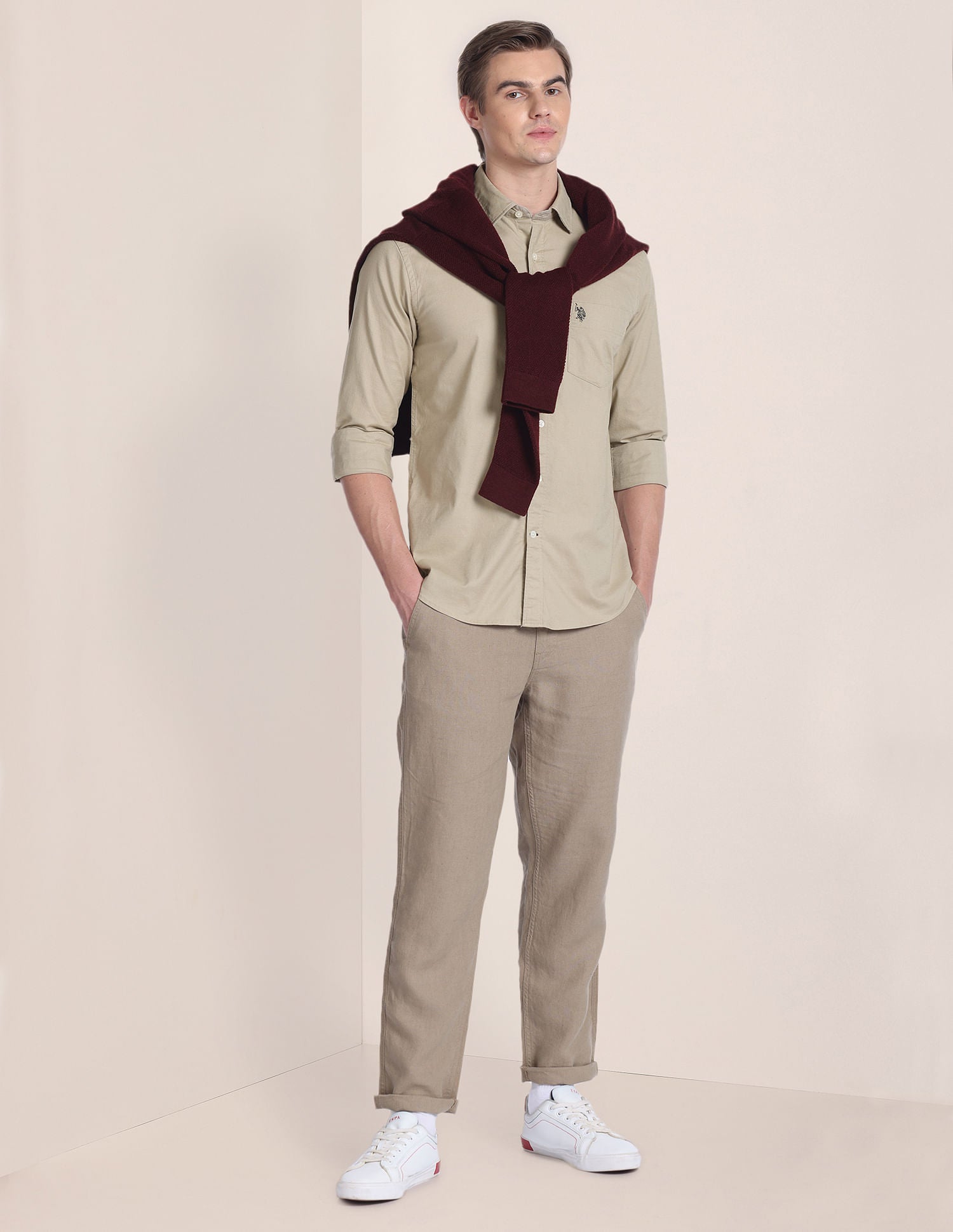 Solid Dobby Shirt Khaki - U.S. POLO ASSN. | Large