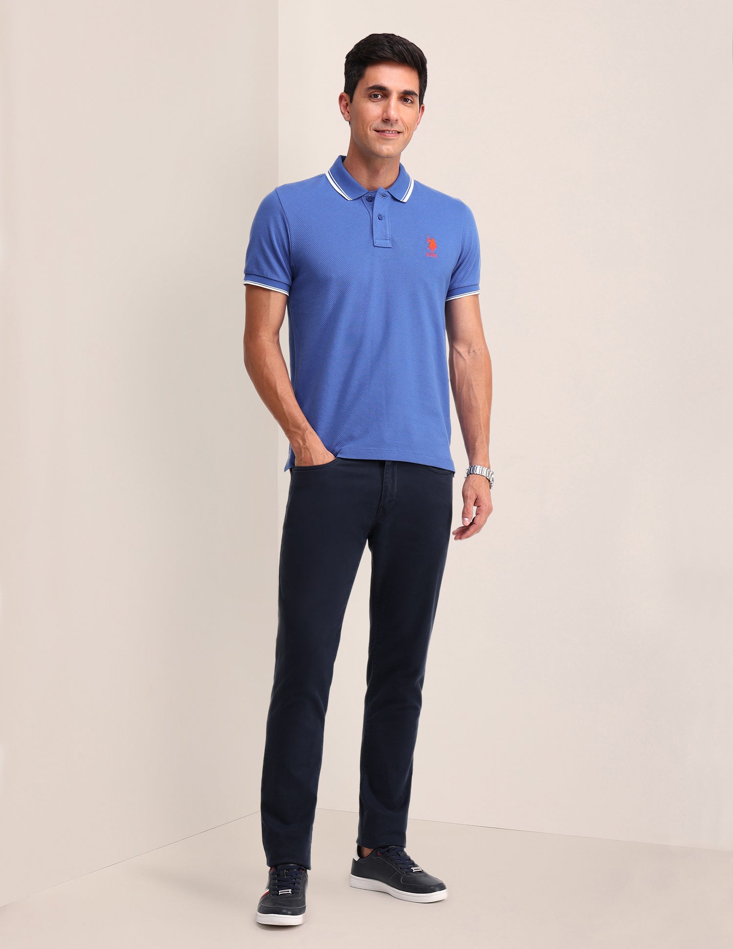 Cotton Slim Fit Polo Shirt Blue - U.S. Polo Assn. India | Large