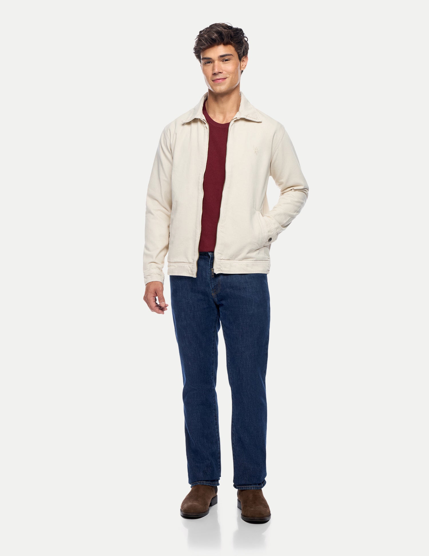 Solid Regular Fit Jacket Ecru - U.S. Polo Assn. India | Large