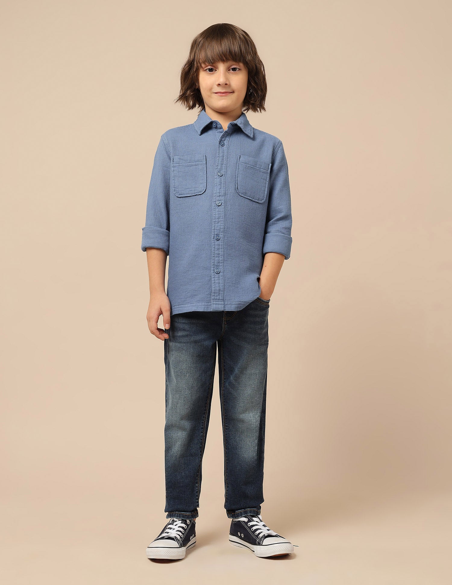 Boys Textured Dobby Shirt Blue - U.S. POLO ASSN. | Large