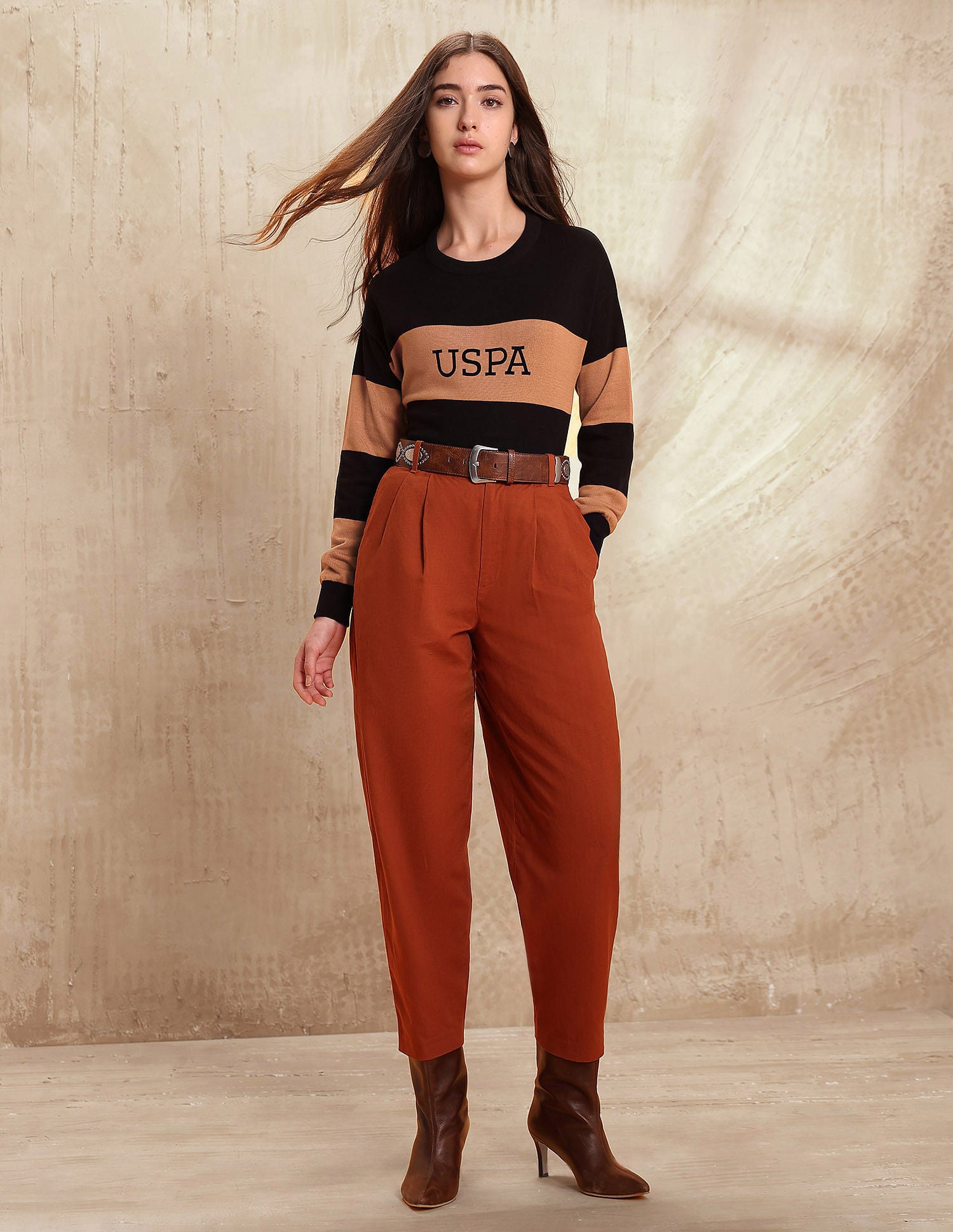 Drop Shoulder Relaxed Fit Sweater Light Brown - U.S. POLO ASSN. | Large