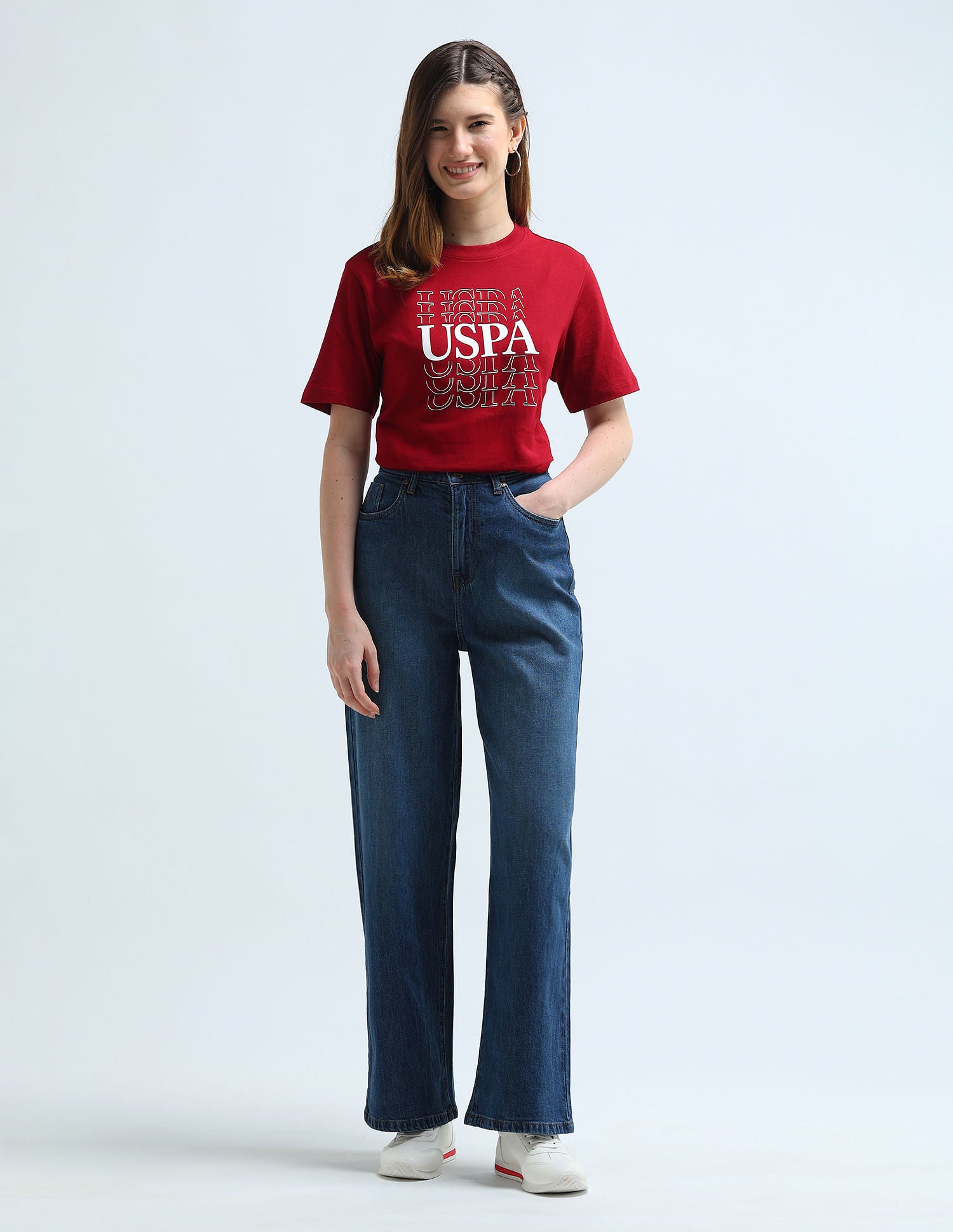 High Rise Wide Leg Jeans Blue - U.S. Polo Assn. India | Large