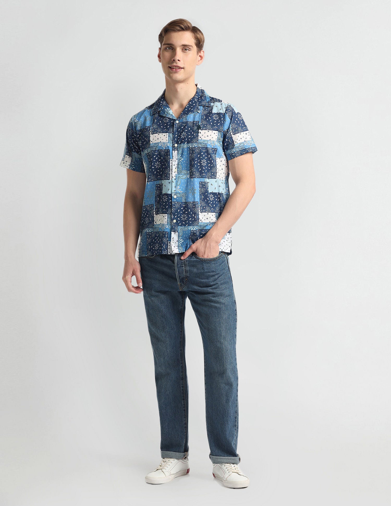 Motif Print Slim Fit Shirt Blue - U.S. Polo Assn. India | Large