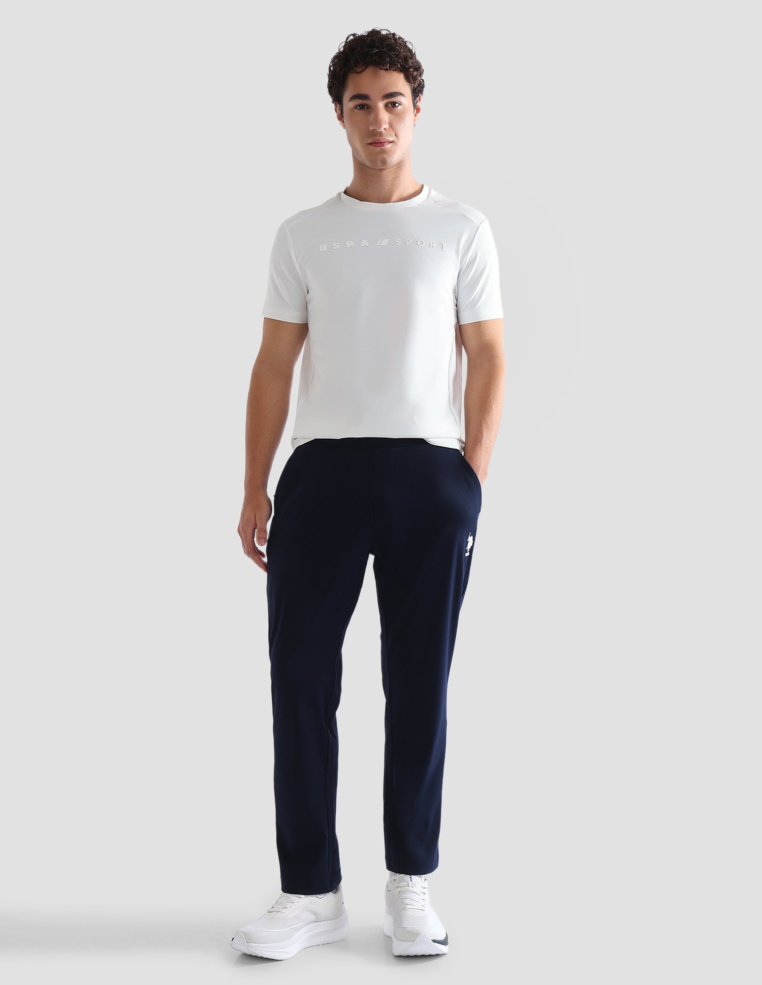 Solid Slim Fit Active T-Shirt Off White - U.S. Polo Assn. India | Large