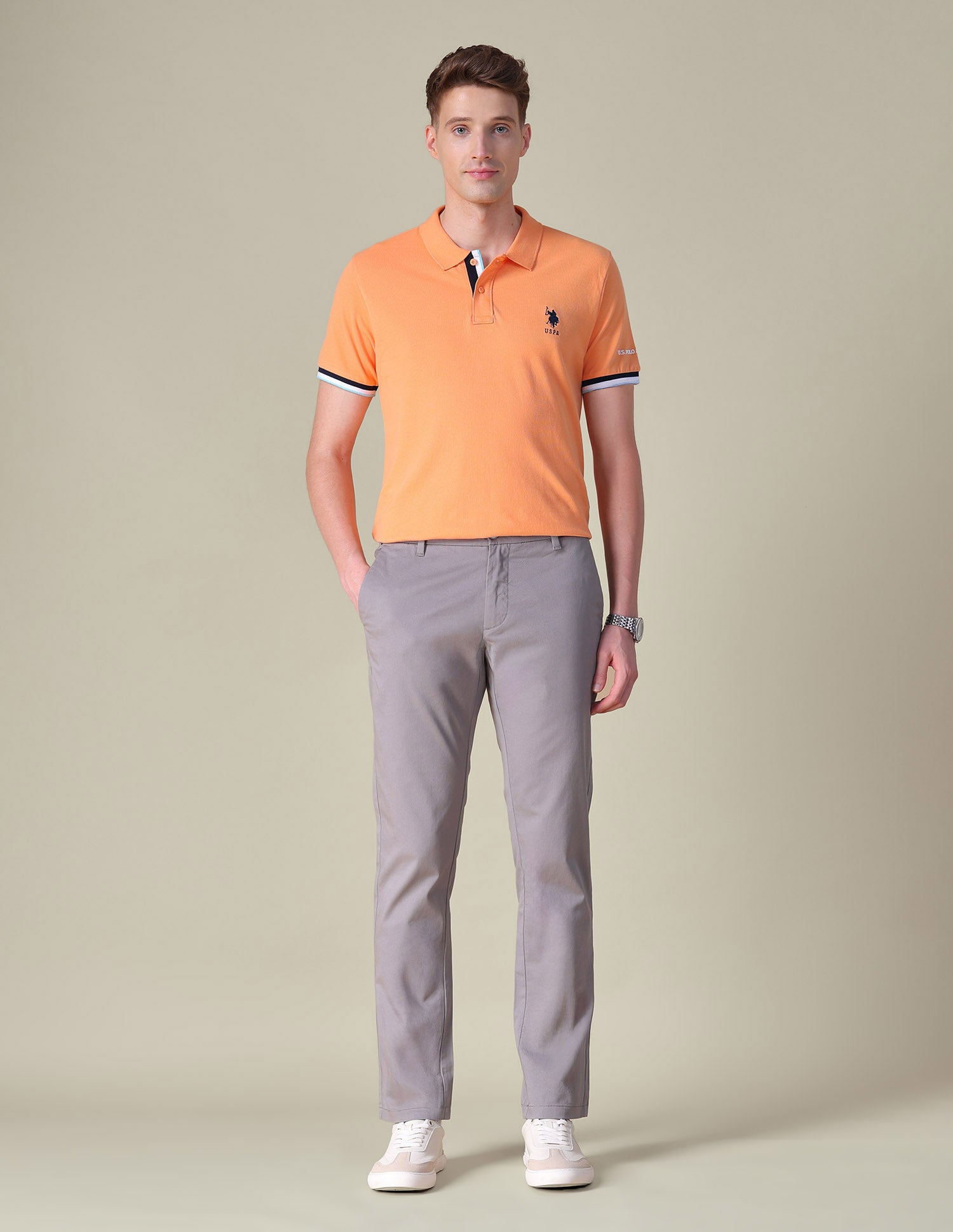 Solid Regular Fit Polo Shirt Light Orange - U.S. POLO ASSN. | Large