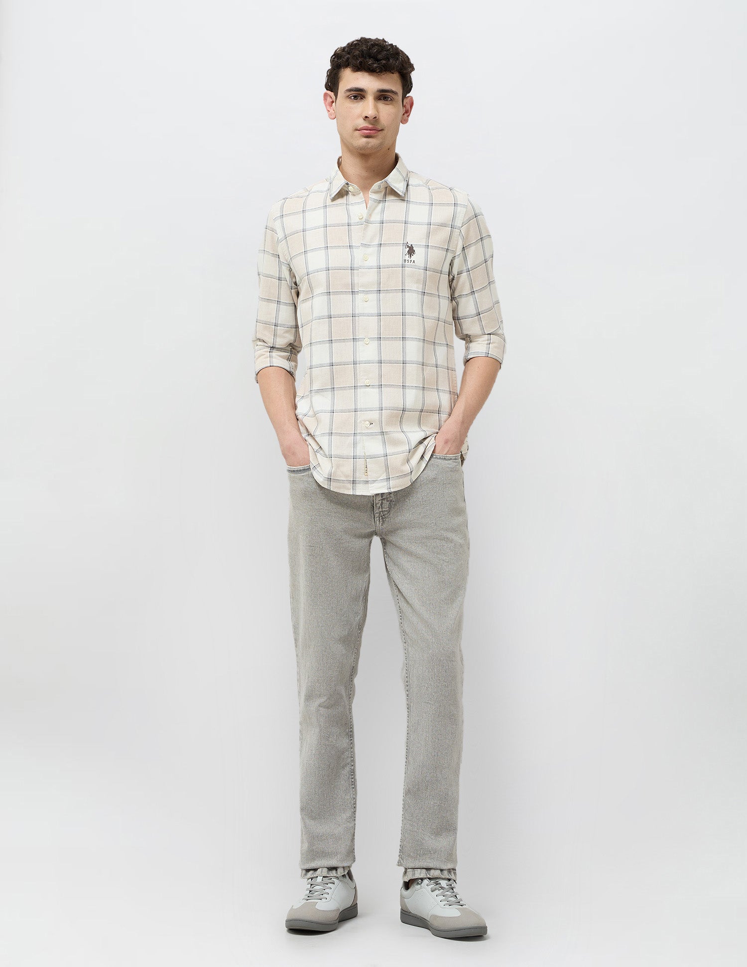 Grid Tattersall Checked Twill Shirt Ecru - U.S. POLO ASSN. | Large