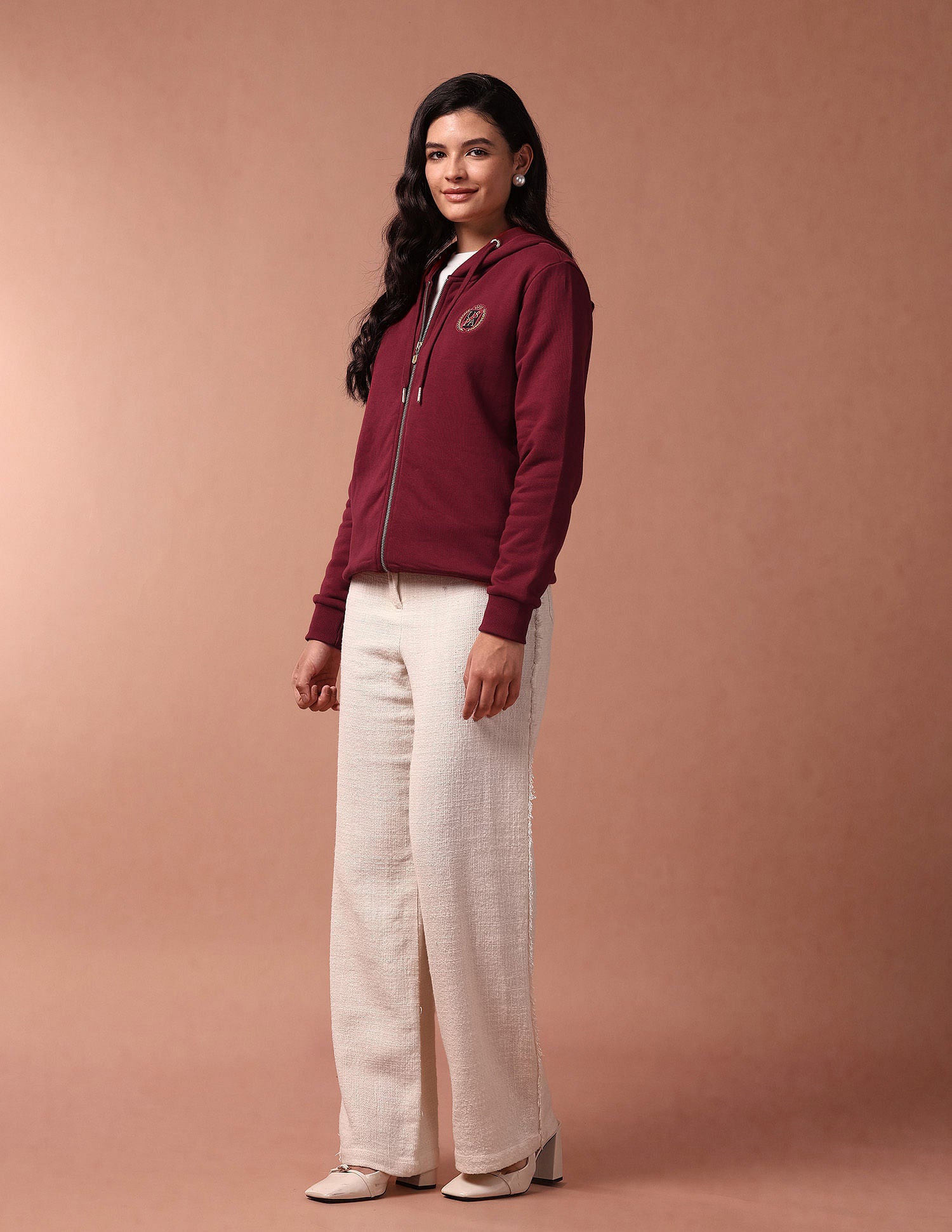 Mettalic Zipup Hooded Sweatshirt Maroon - U.S. Polo Assn. India | Large