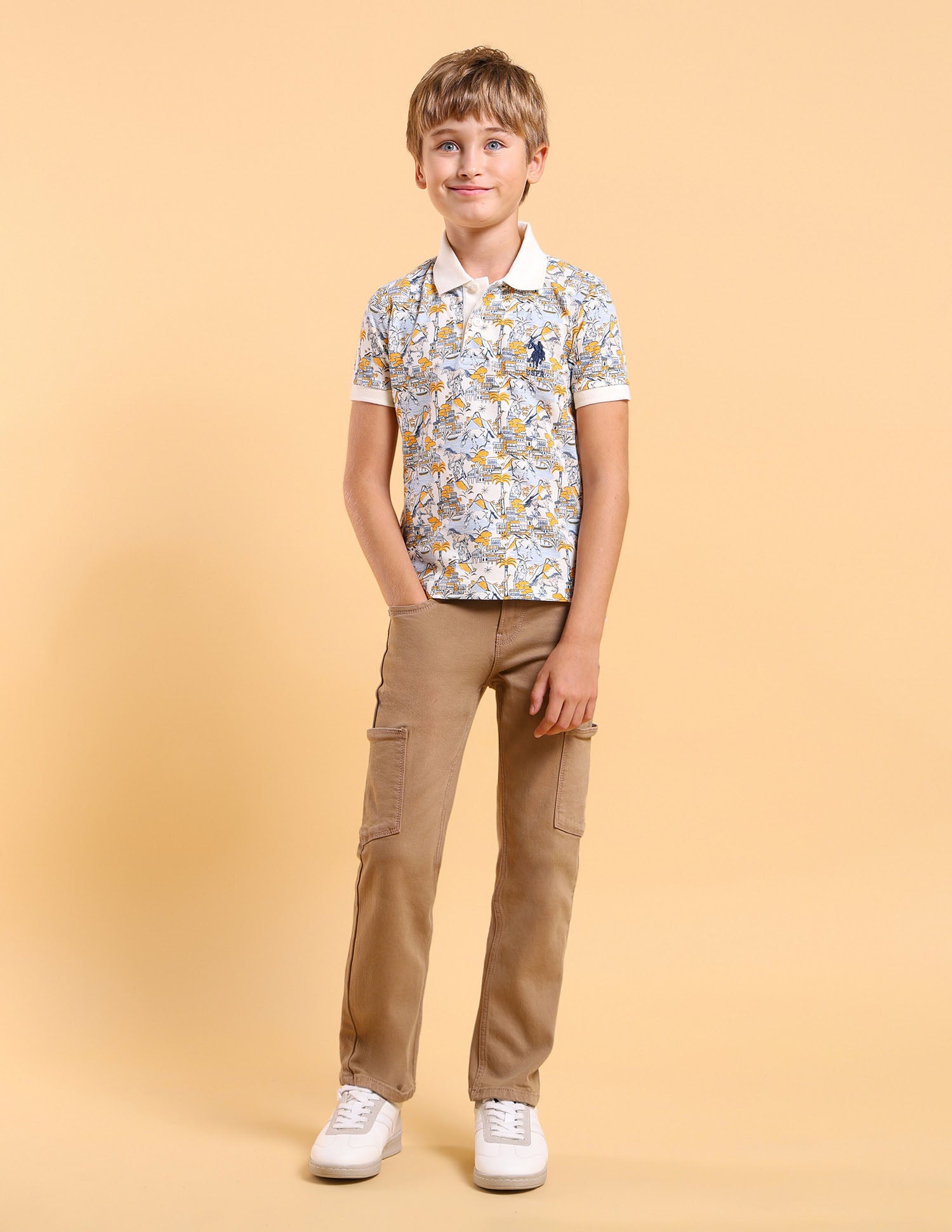 Boys All Over Printed Regular Fit Polo Shirt White - U.S. POLO ASSN. | Large