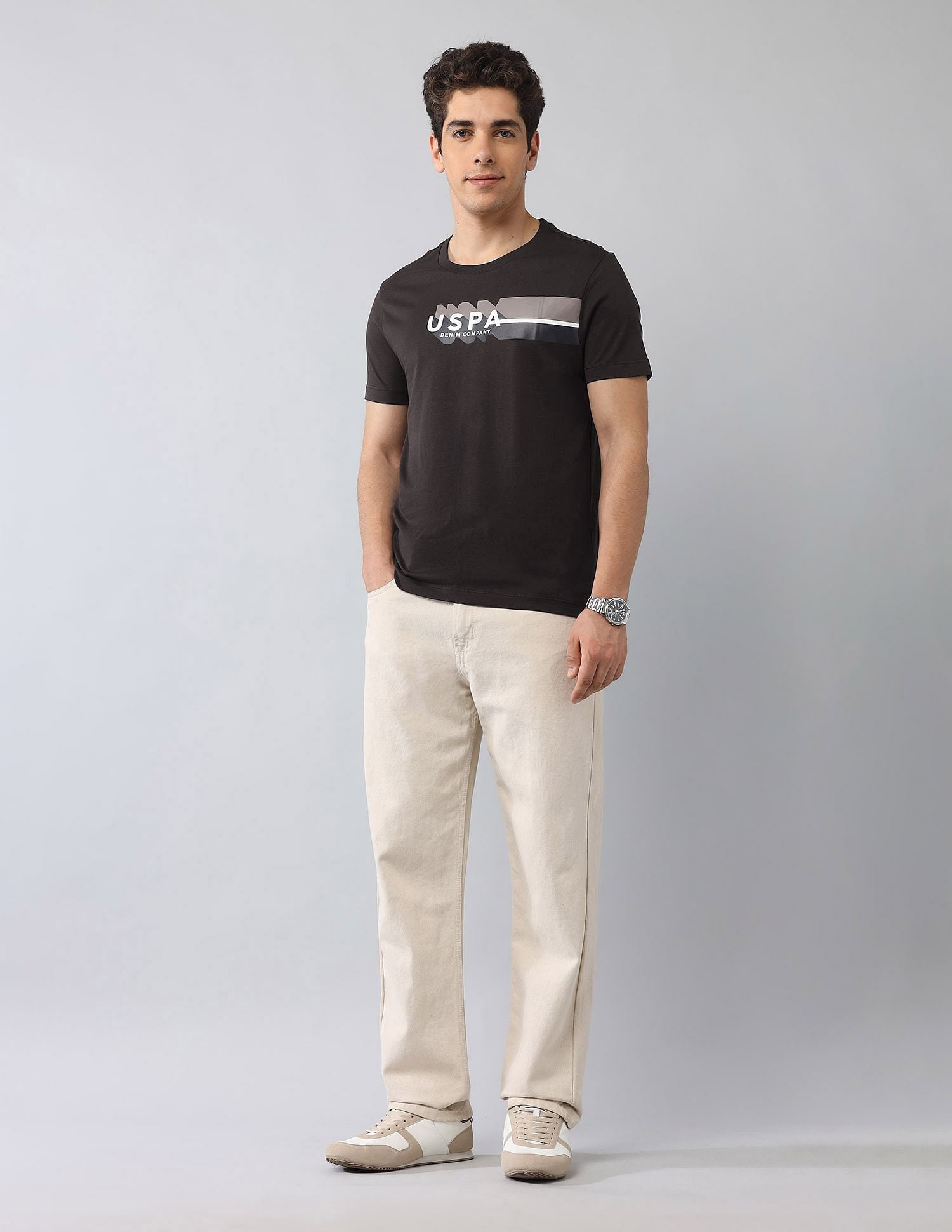 Muscle Fit Brand Printed T-Shirt Dark Brown - U.S. Polo Assn. India | Large