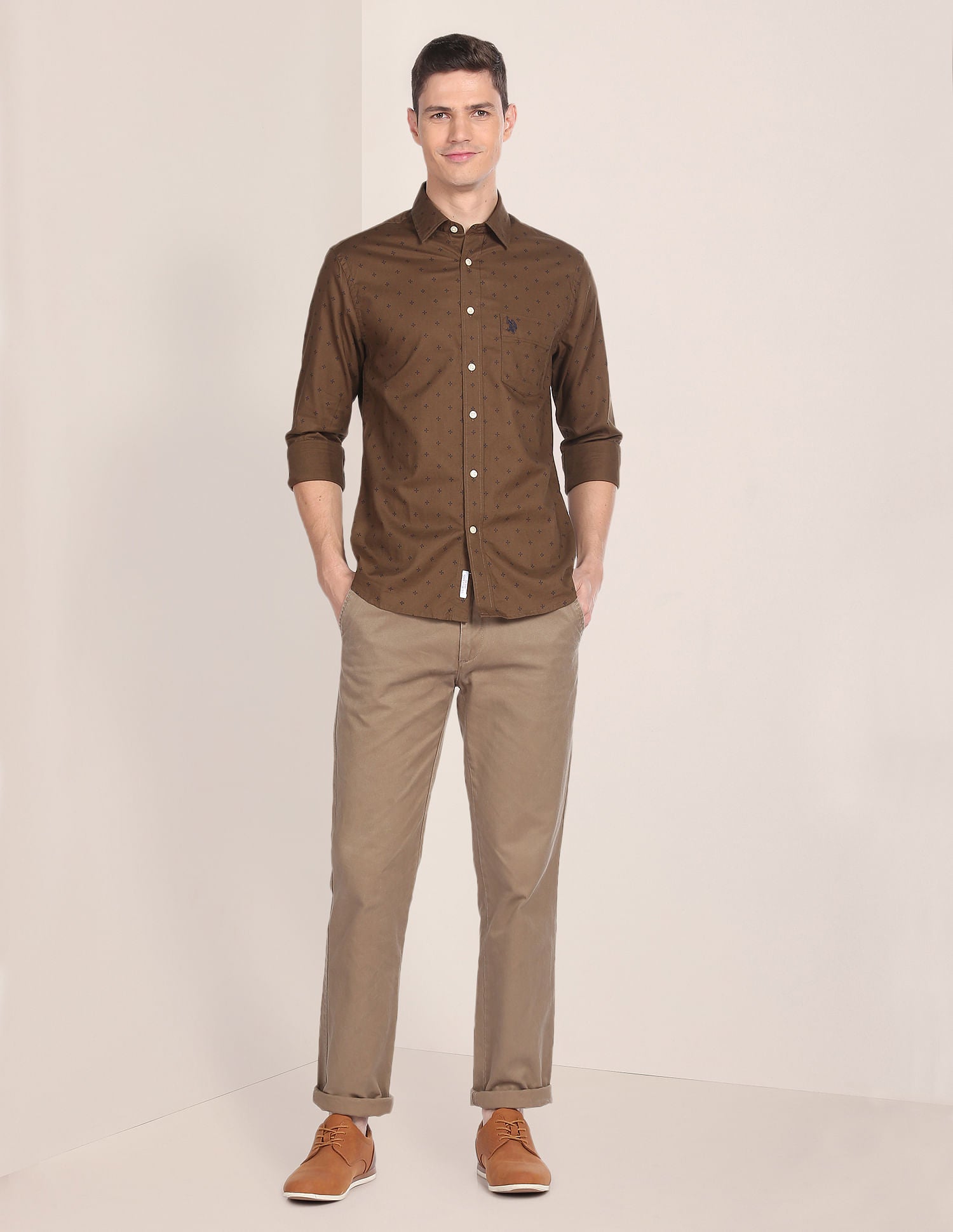 Geometric Print Dobby Shirt Brown - U.S. Polo Assn. India | Large