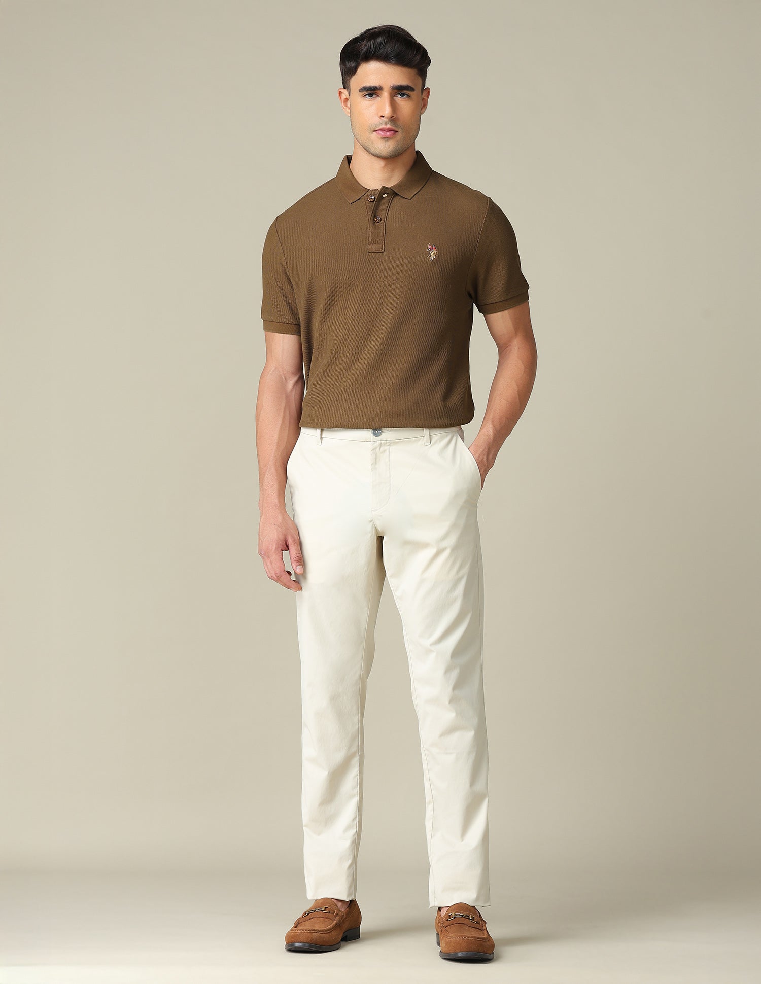 Pure Cotton Muscle Fit Polo Shirt Light Brown - U.S. POLO ASSN. | Large