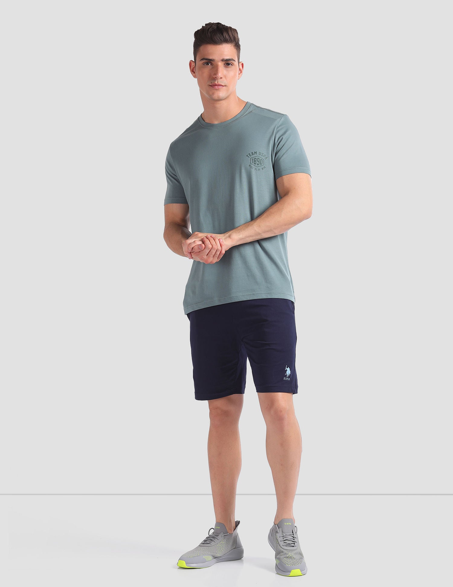 Tonal Logo Cotton IYAL Lounge T-Shirt - Pack Of 2 Grey and Green - U.S. POLO ASSN. | Large