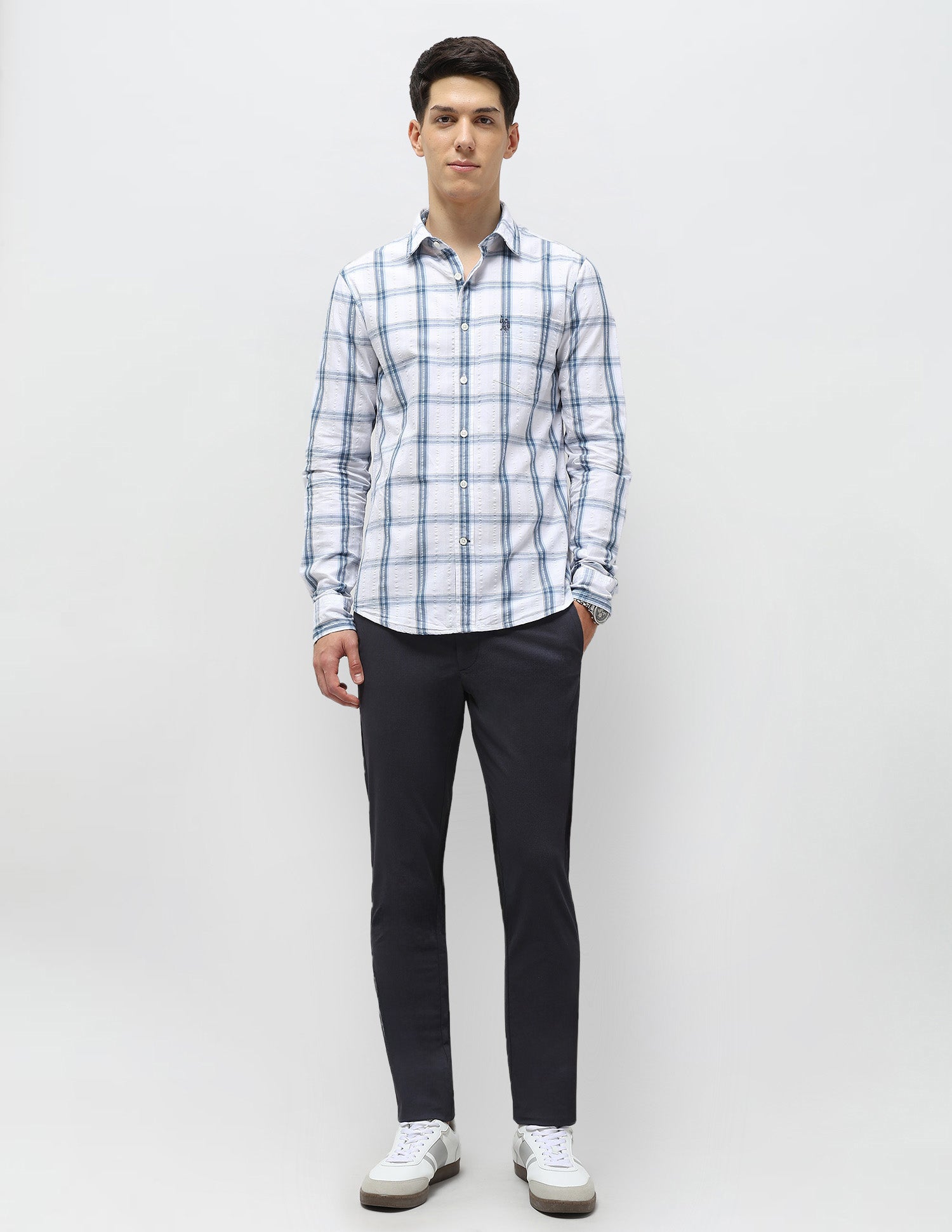 Grid Tattersall Checked Seersucker Shirt Light Blue - U.S. POLO ASSN. | Large