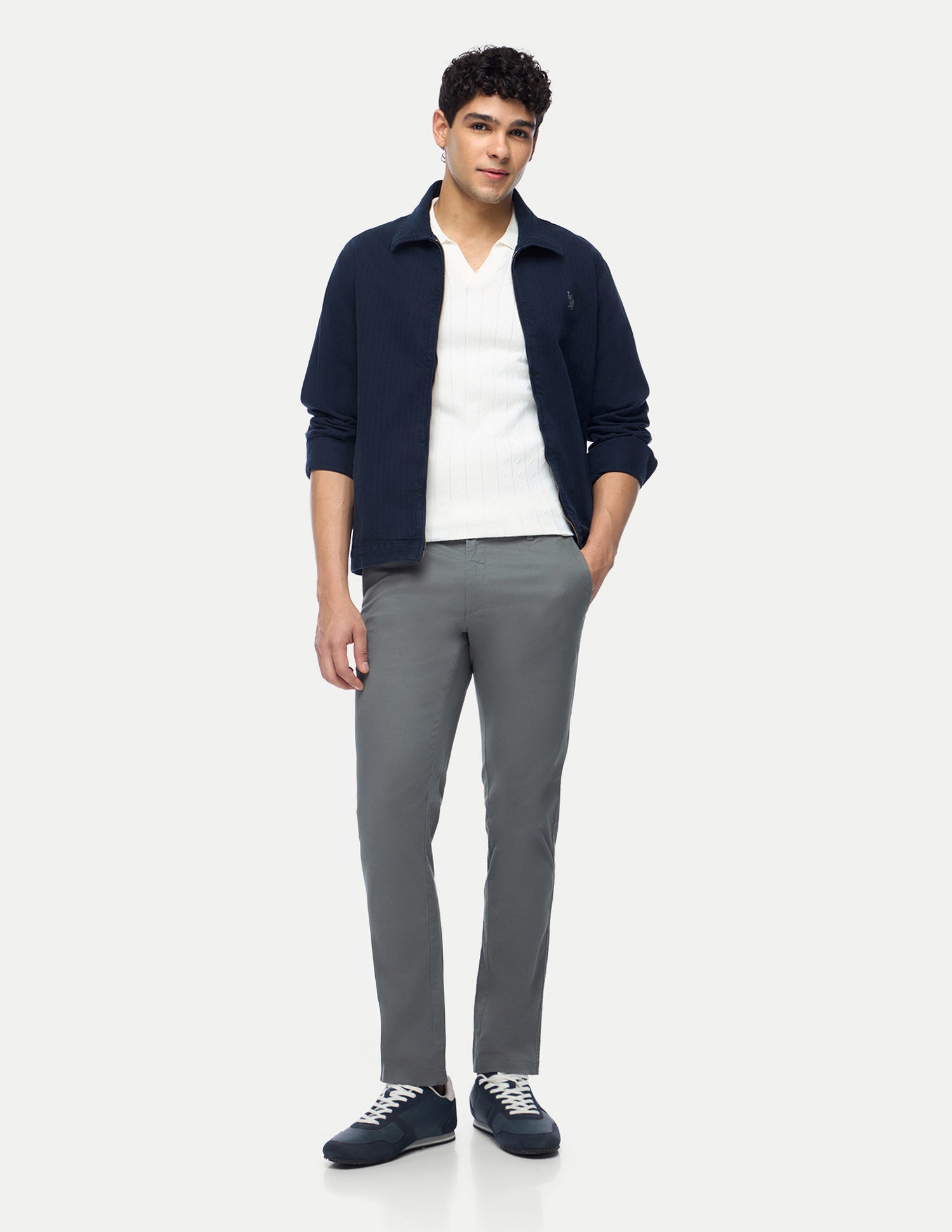 Denver Slim Fit Twill Trousers Dark Grey - U.S. Polo Assn. India | Large