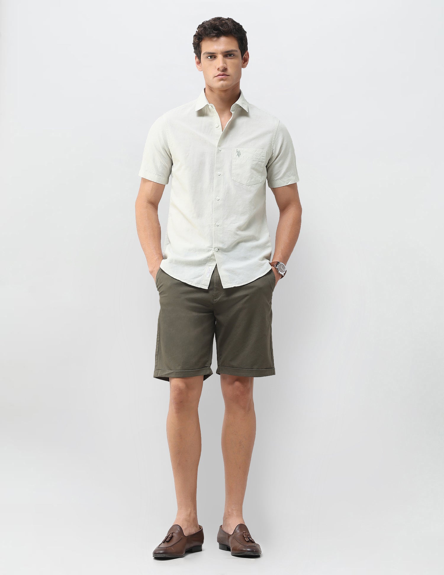 Solid Tailored Fit Shirt Light Green - U.S. Polo Assn. India | Large
