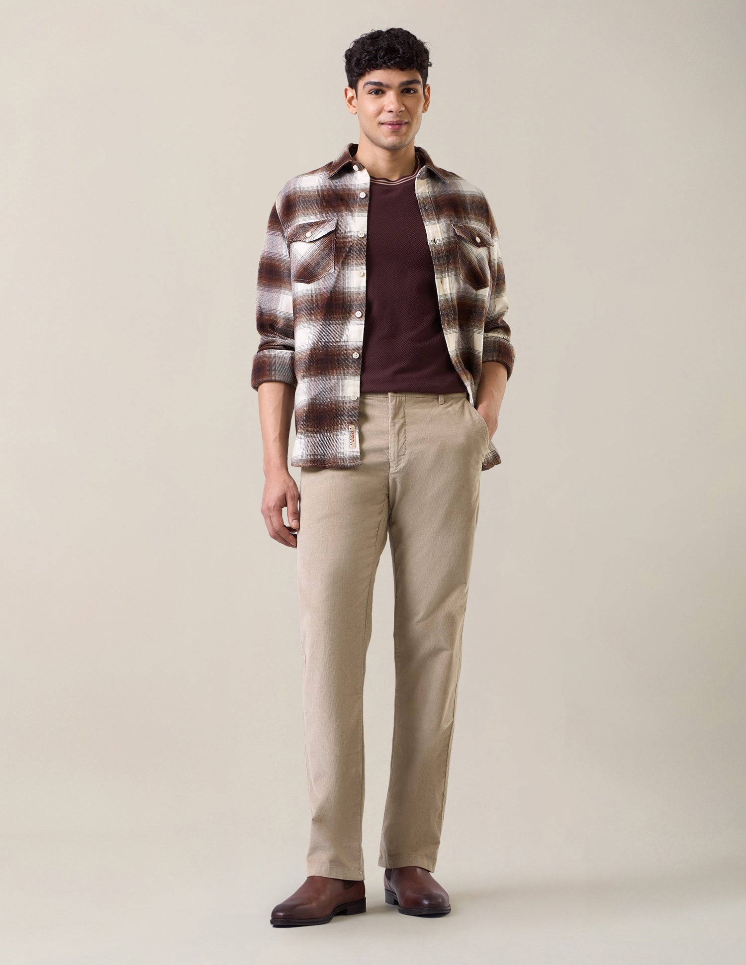 Riley Straight Fit Corduroy Trousers Beige - U.S. Polo Assn. India | Large