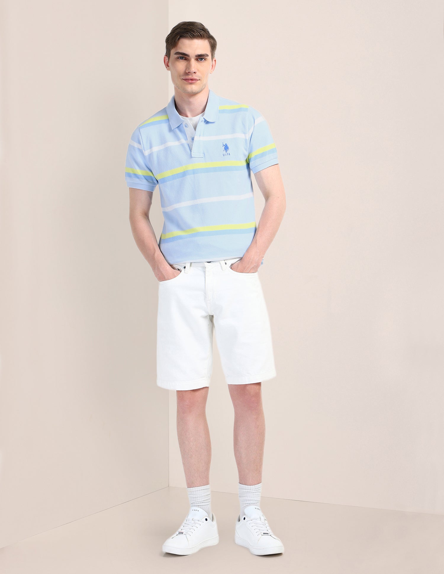 Horizontal Striped Slim Fit Polo Shirt Light-Blue - U.S. Polo Assn. India | Large