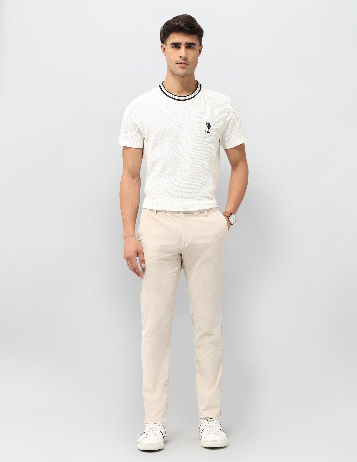 Slim Fit Mid Rise Trousers Ecru - U.S. POLO ASSN. | Large