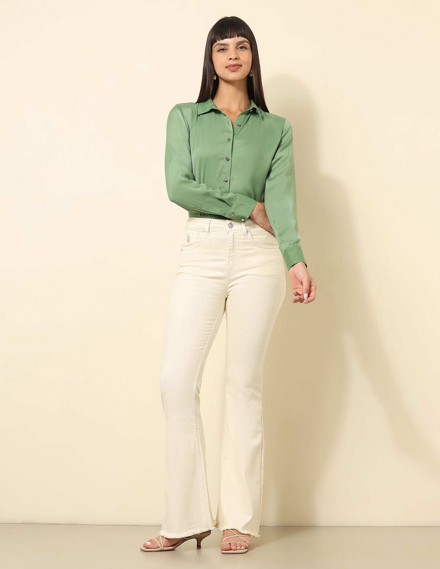 Satin Solid Shirt Olive - U.S. POLO ASSN. | Large