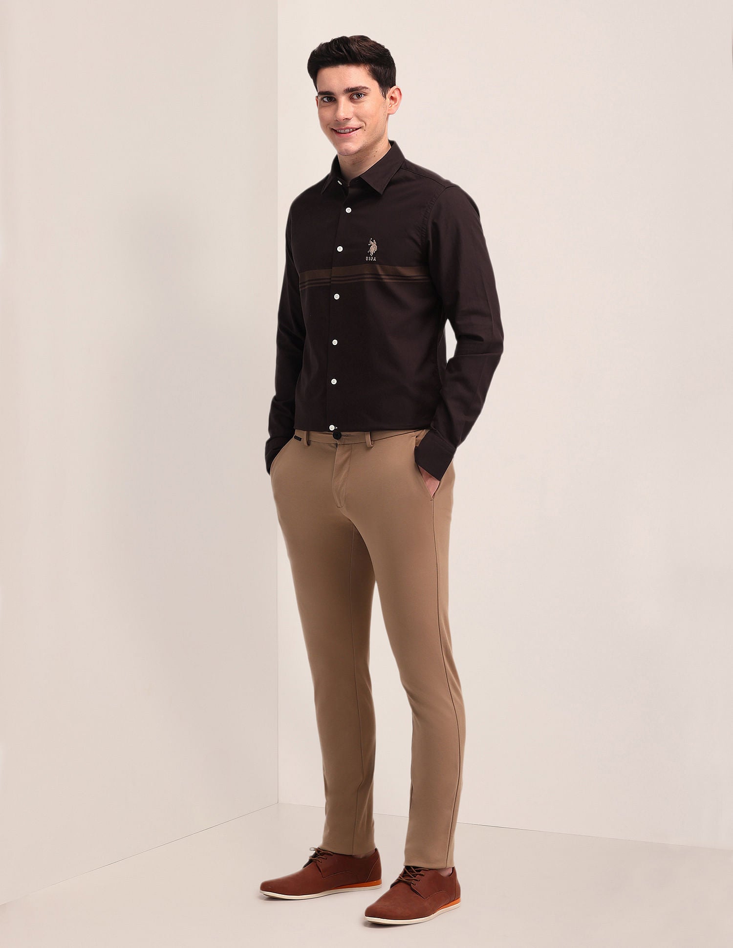 Tailored Fit Oxford Striped Shirt Brown - U.S. POLO ASSN. | Large