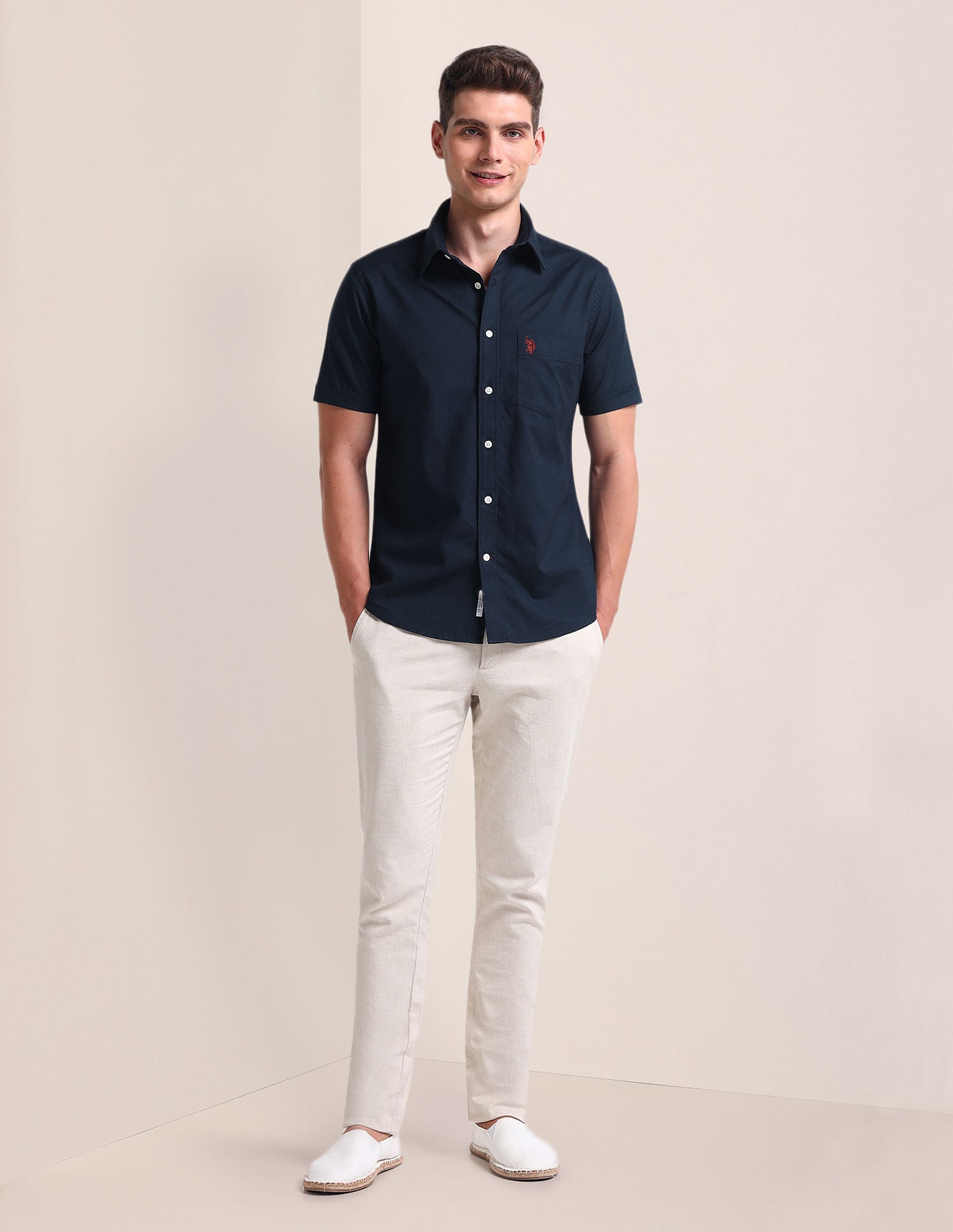 Tailored Regular Fit Cotton Stretch Shirt Navy - U.S. POLO ASSN. | Large